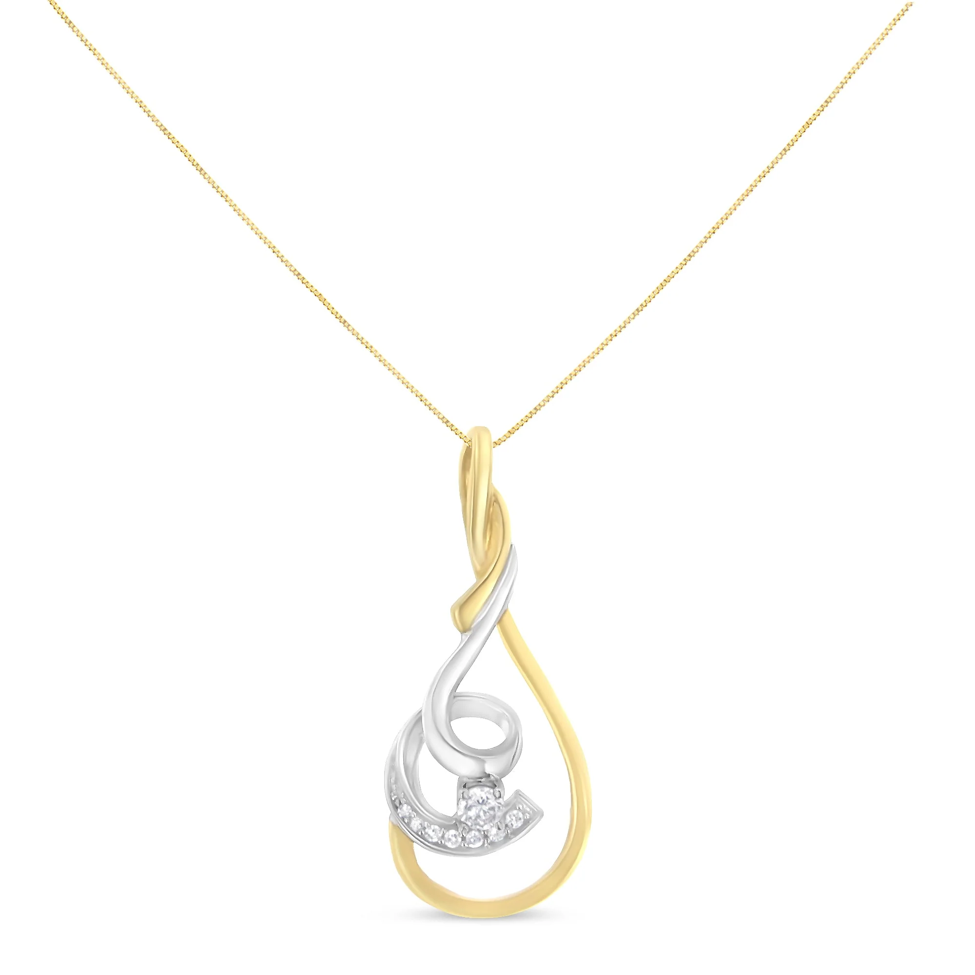 Espira 10K Two-Tone Yellow & White 1/6 Cttw Brilliant-Cut Diamond Layered Spiral 18" Pendant Necklace (H-I Color, I2-I3 Clarity) - Image 2