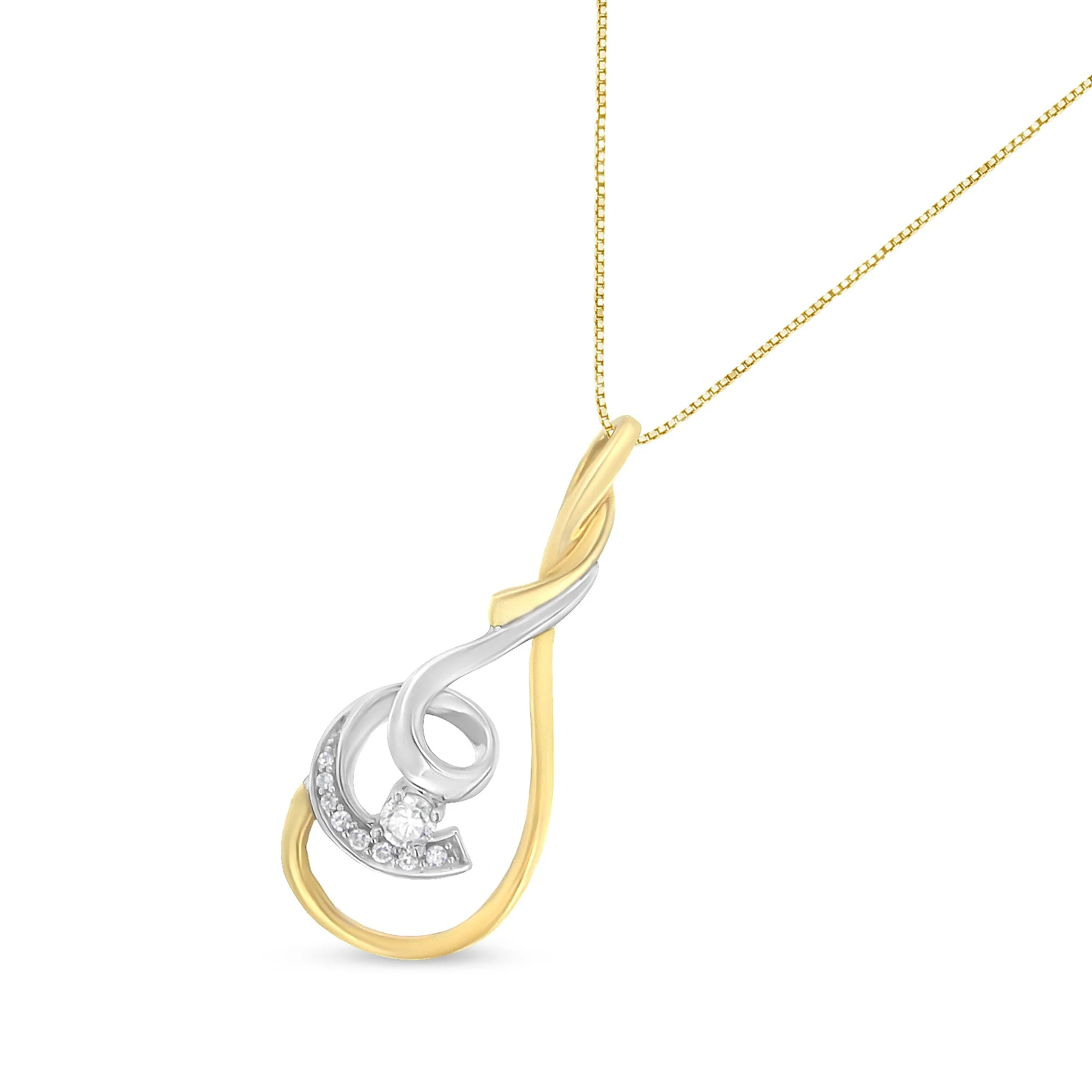 Espira 10K Two-Tone Yellow & White 1/6 Cttw Brilliant-Cut Diamond Layered Spiral 18" Pendant Necklace (H-I Color, I2-I3 Clarity) - Image 3