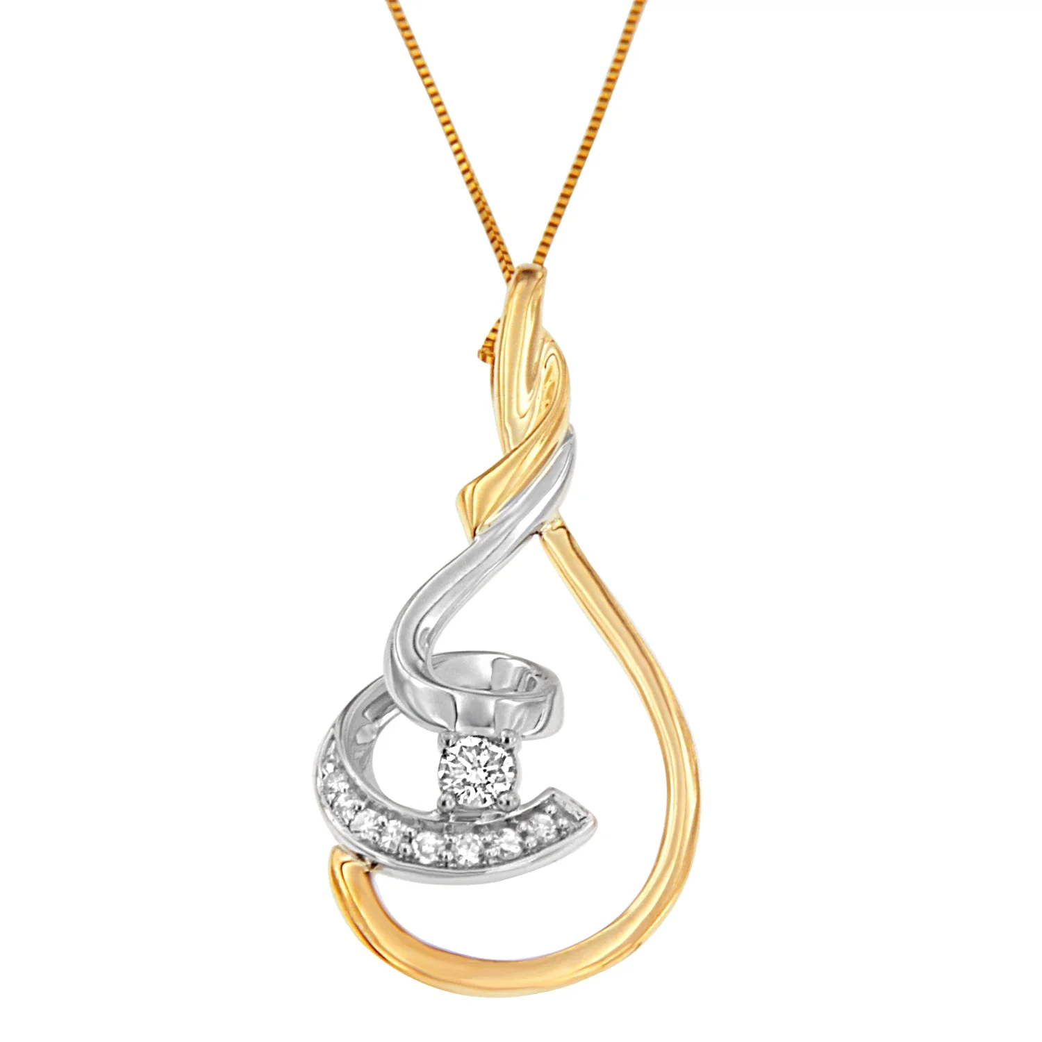 Espira 10K Two-Tone Yellow & White 1/6 Cttw Brilliant-Cut Diamond Layered Spiral 18" Pendant Necklace (H-I Color, I2-I3 Clarity) - Image 4