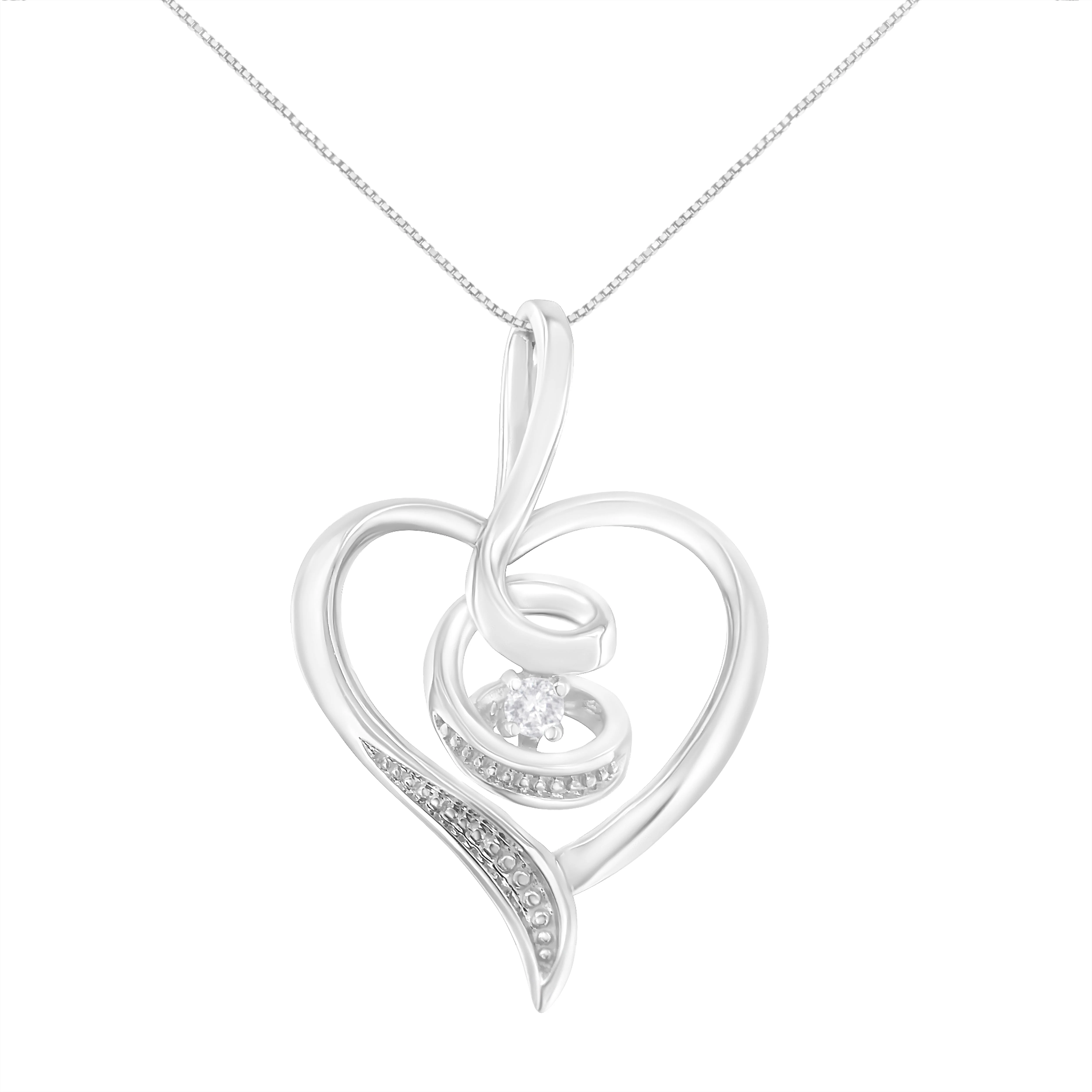 Espira 10K White Gold .03 Cttw Diamond-Accented Round-Cut Diamond Swirl Open Heart 18" Pendant Necklace (I-J Color, I2-I3 Clarity) - Image 3