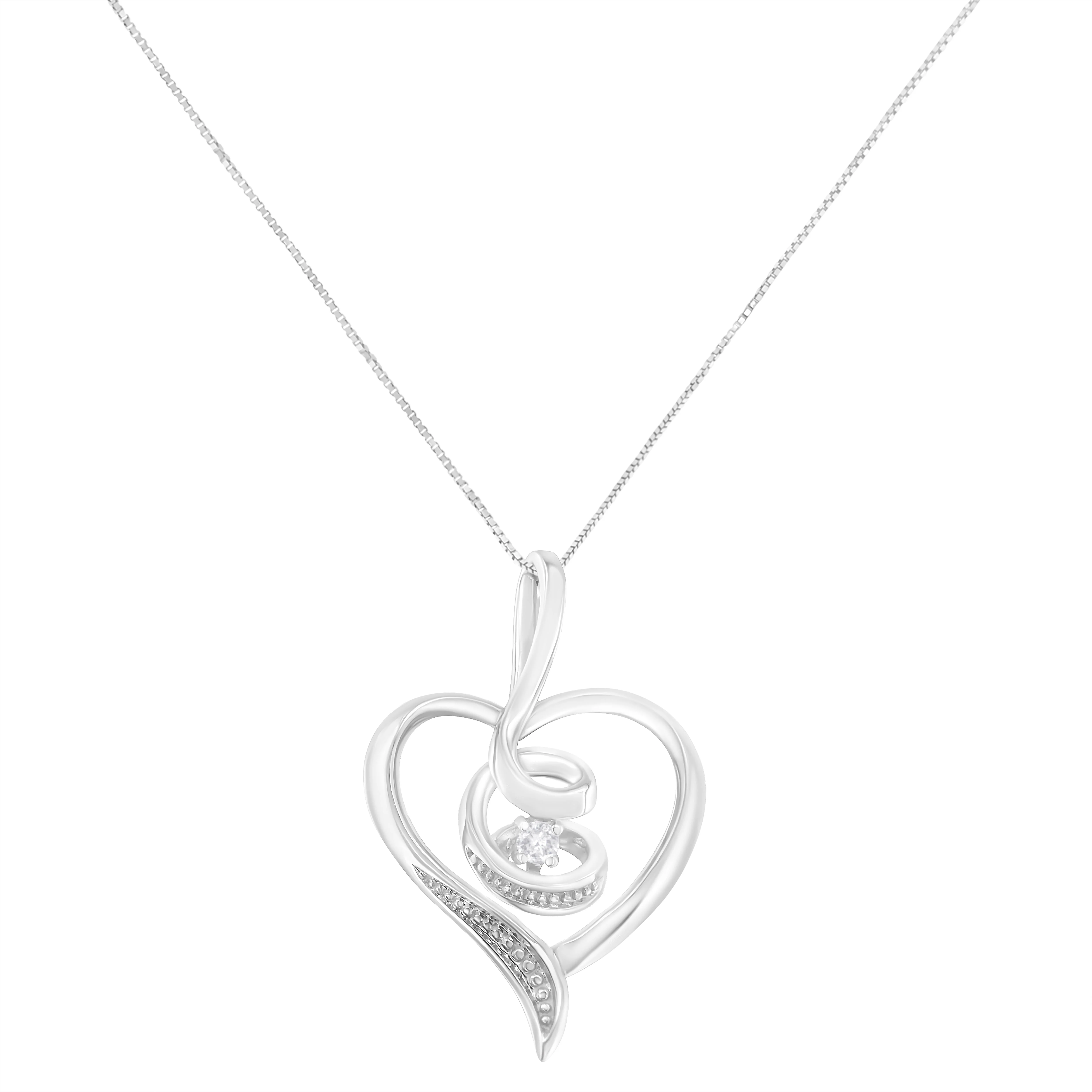 Espira 10K White Gold .03 Cttw Diamond-Accented Round-Cut Diamond Swirl Open Heart 18" Pendant Necklace (I-J Color, I2-I3 Clarity) - Image 4