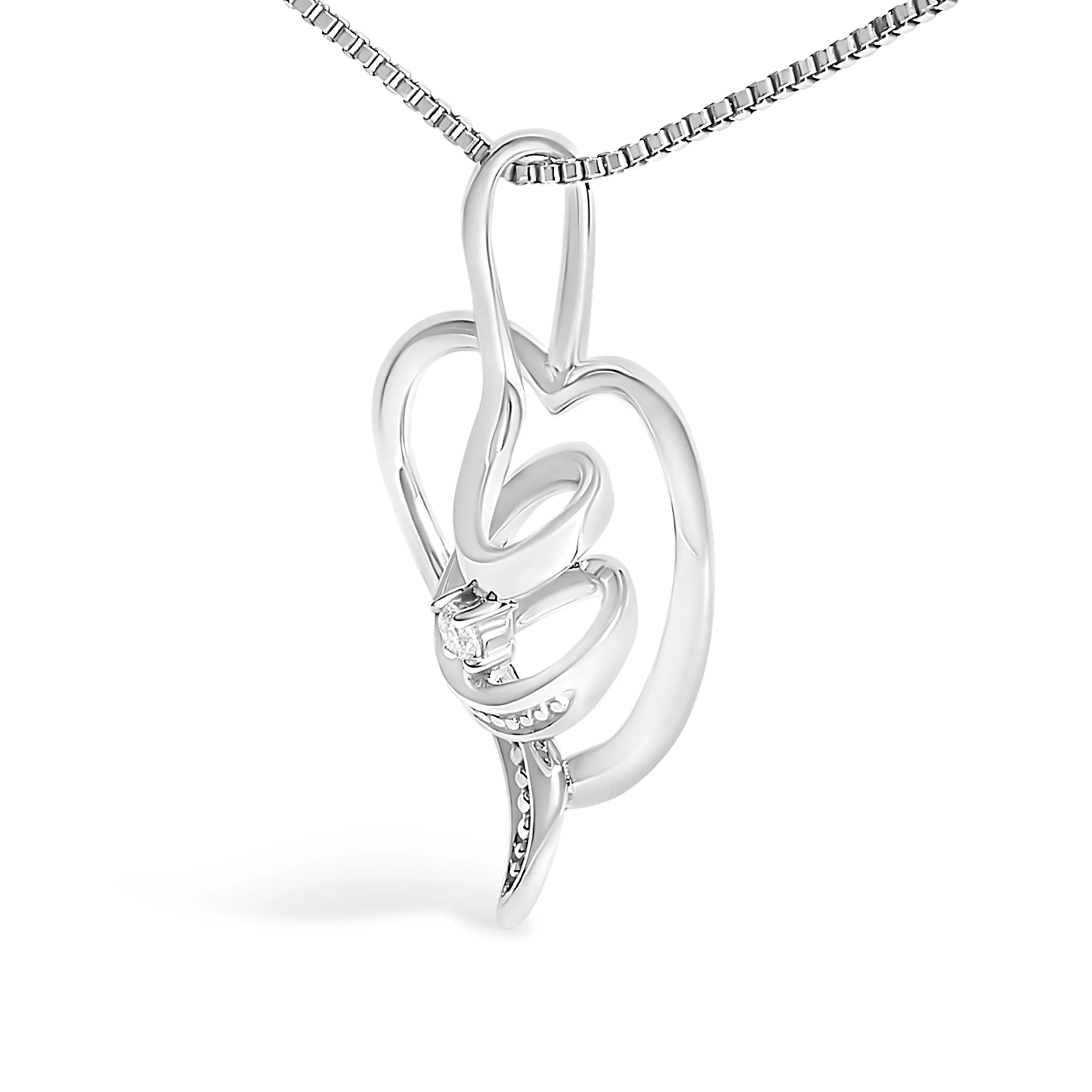 Espira 10K White Gold .03 Cttw Diamond-Accented Round-Cut Diamond Swirl Open Heart 18" Pendant Necklace (I-J Color, I2-I3 Clarity) - Image 5