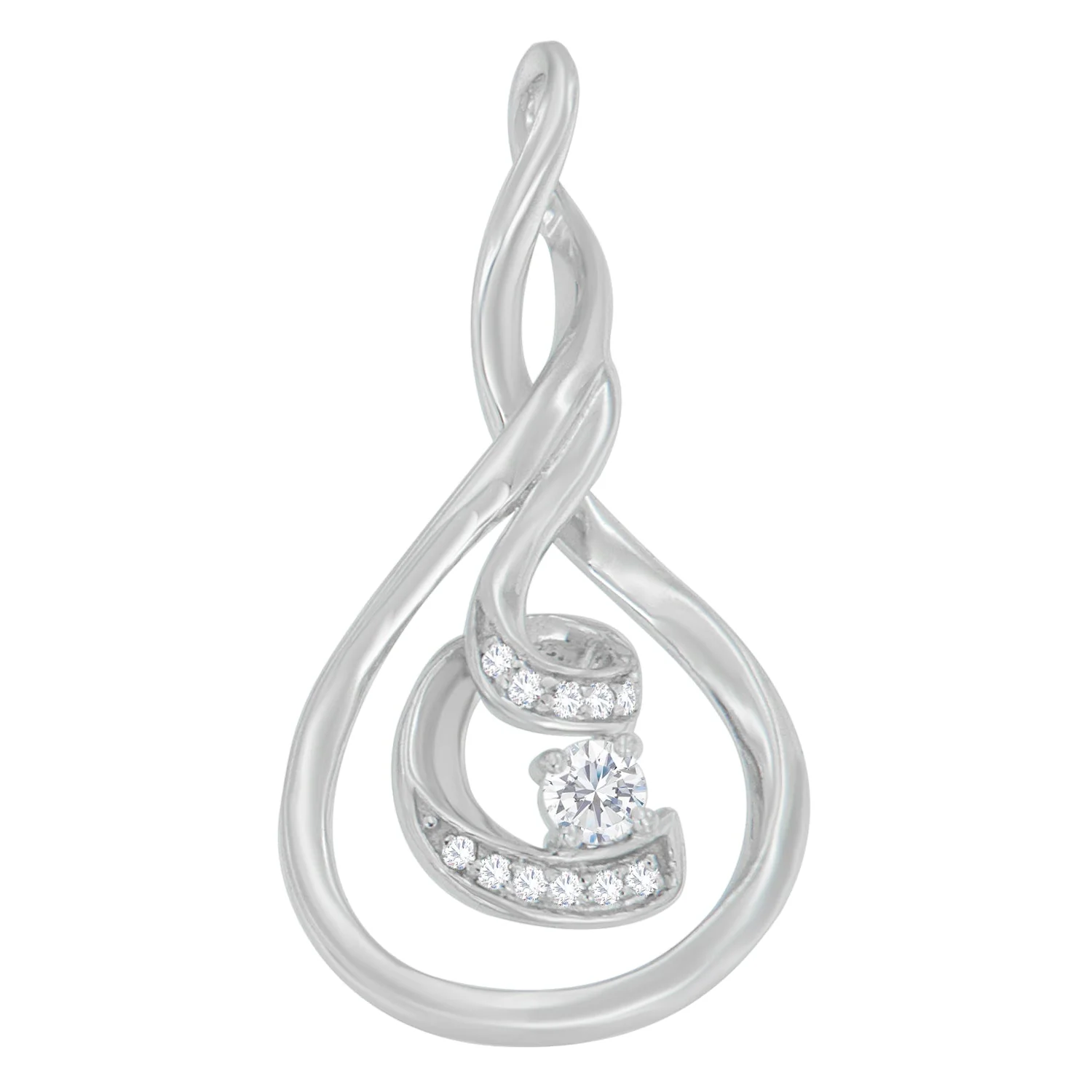 Espira 10K White Gold 1/8 cttw Round Cut Diamond Layered Spiral Pendant Necklace (I-J, I1-I2) - Image 2