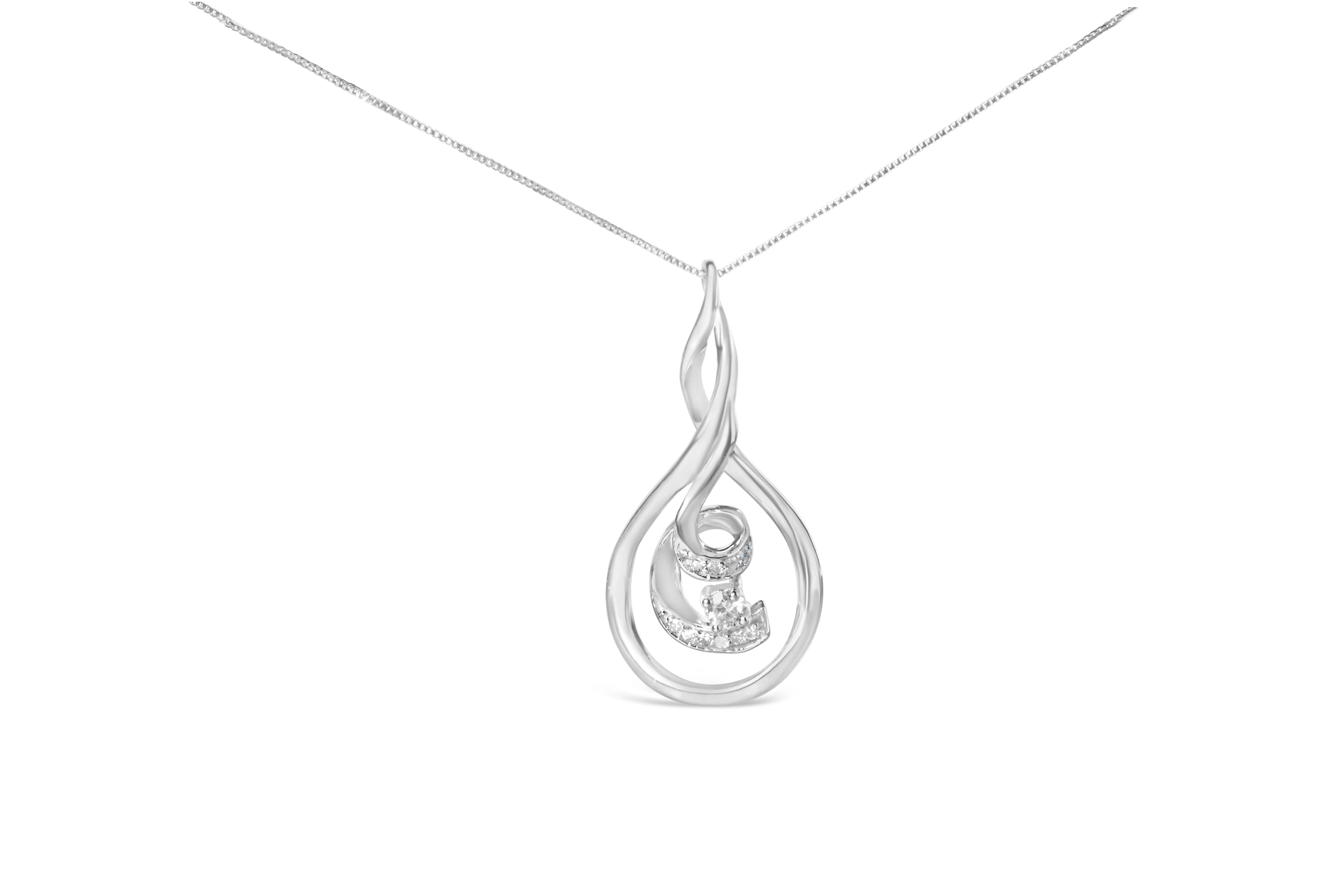 Espira 10K White Gold 1/8 cttw Round Cut Diamond Layered Spiral Pendant Necklace (I-J, I1-I2) - Image 5