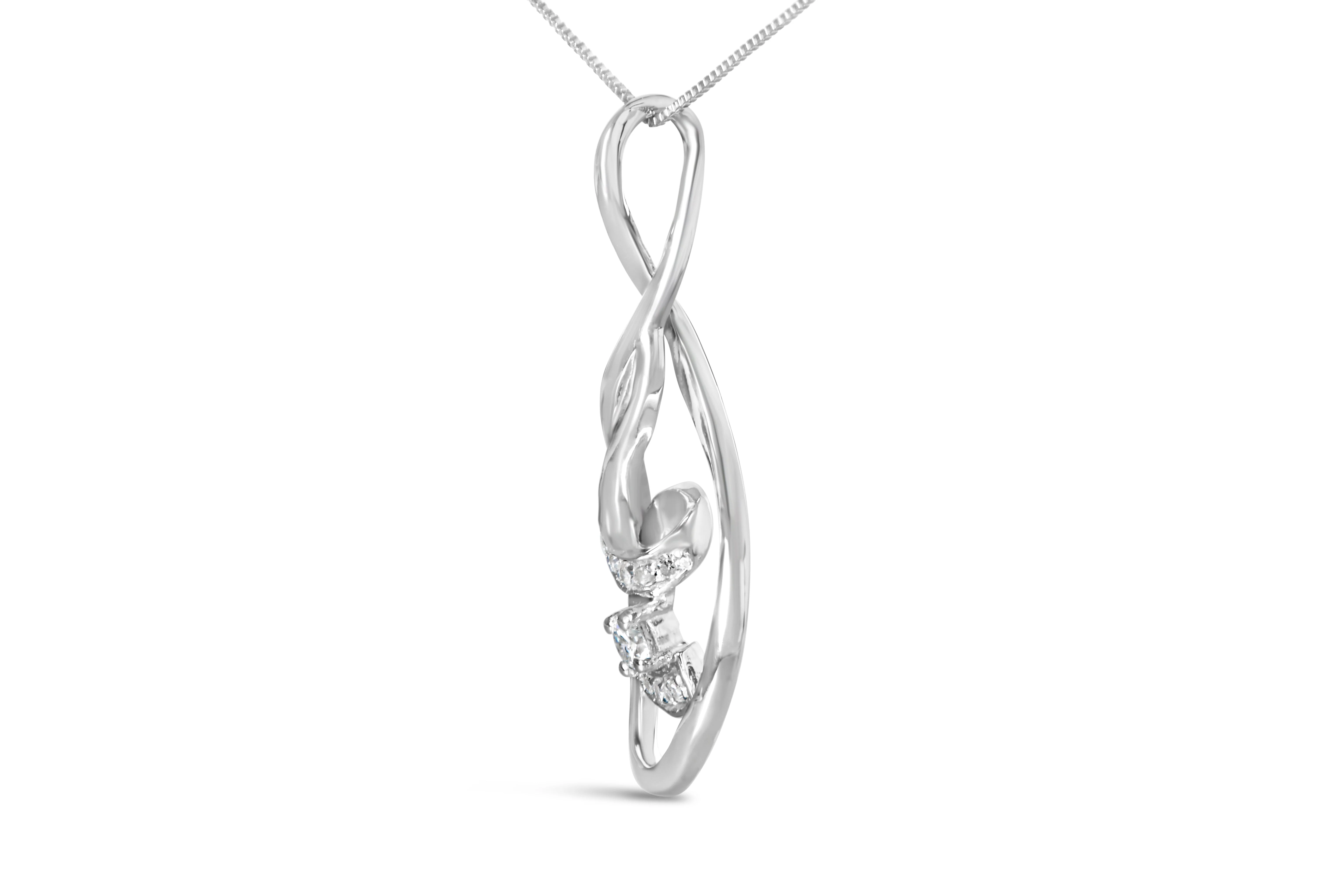 Espira 10K White Gold 1/8 cttw Round Cut Diamond Layered Spiral Pendant Necklace (I-J, I1-I2) - Image 7
