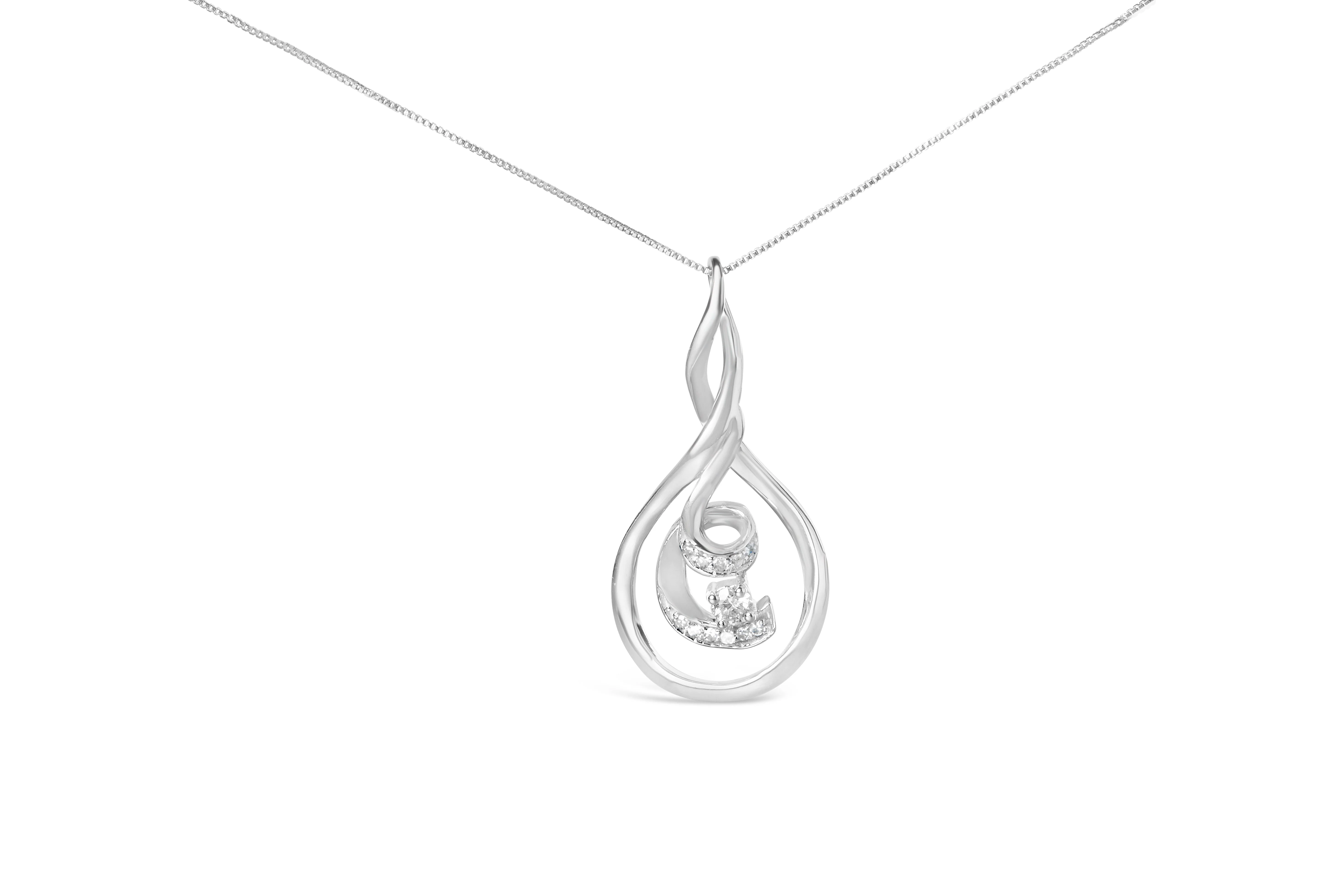 Espira 10K White Gold 1/8 cttw Round Cut Diamond Layered Spiral Pendant Necklace (I-J, I1-I2) - Image 8