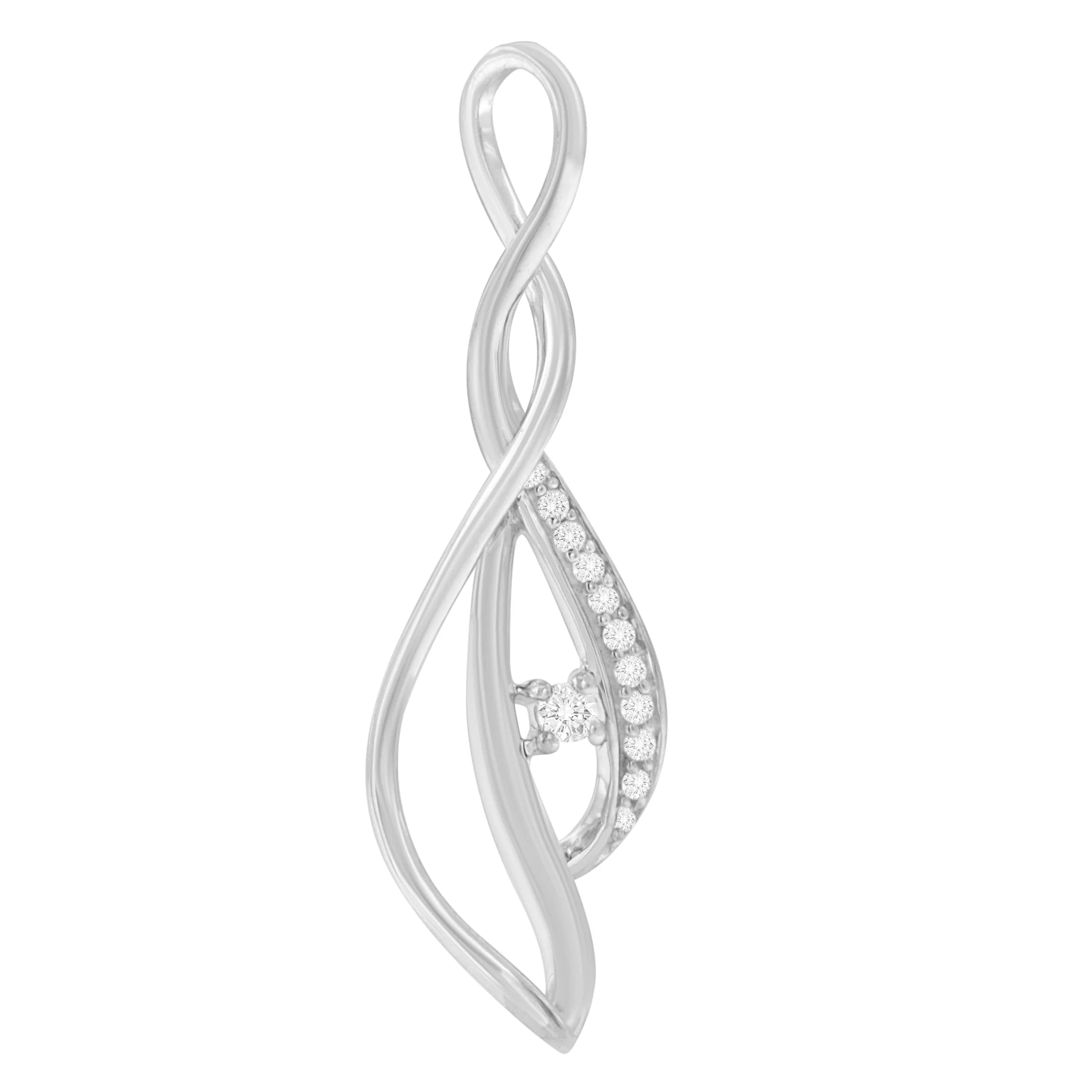 Espira 10K White Gold Round Diamond Accented Open Cascade Twist 18" Pendant Necklace (1/10 Cttw, J-K Color, I1-I2 Clarity) - Image 12