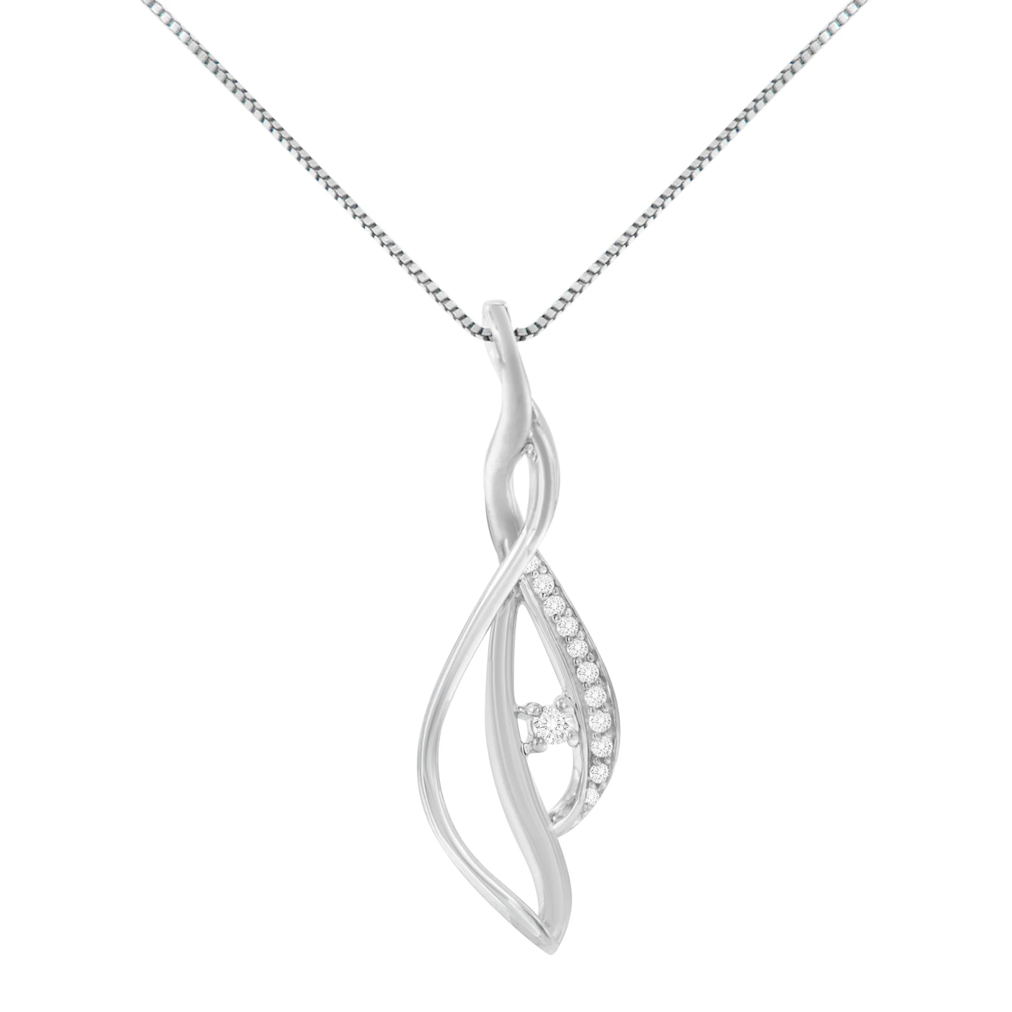 Espira 10K White Gold Round Diamond Accented Open Cascade Twist 18" Pendant Necklace (1/10 Cttw, J-K Color, I1-I2 Clarity) - Image 5