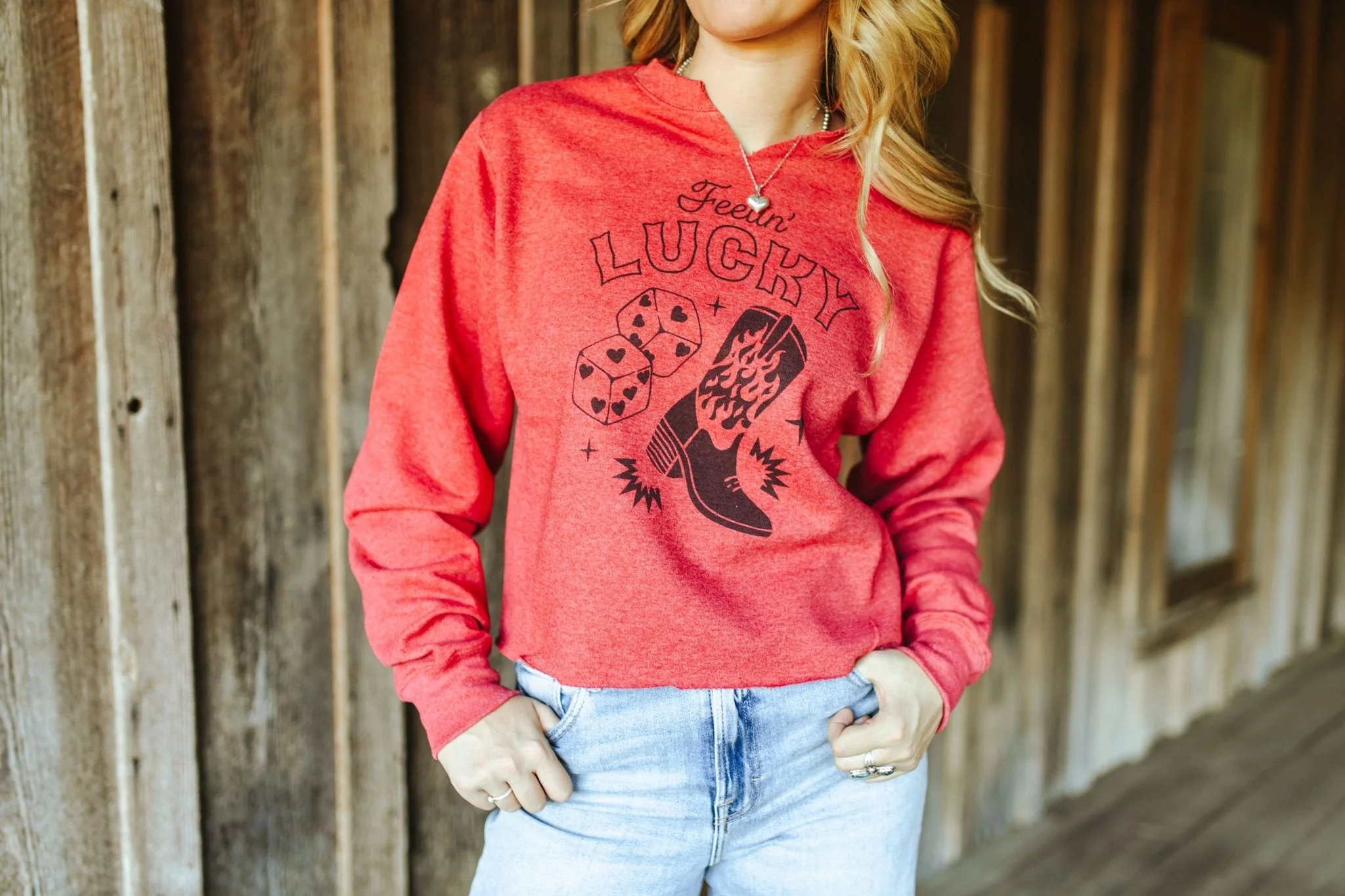 Feelin' Lucky Raw Hem V-Neck Crop Graphic Sweatshirt - Image 3