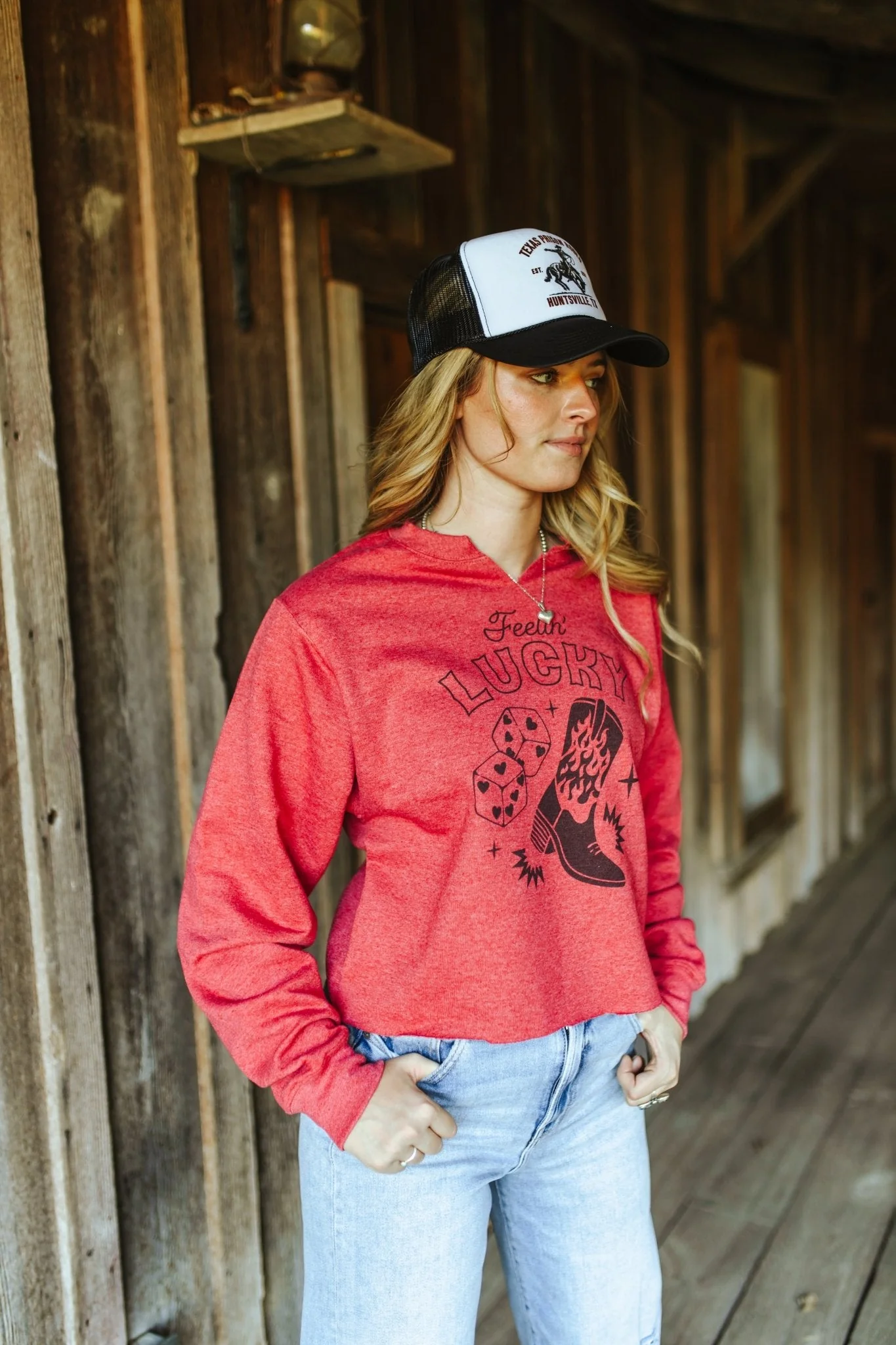 Feelin' Lucky Raw Hem V-Neck Crop Graphic Sweatshirt - Image 4