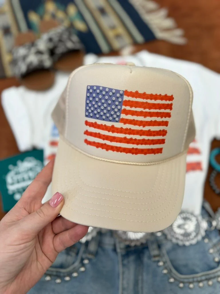 Floral American Flag Trucker Hat