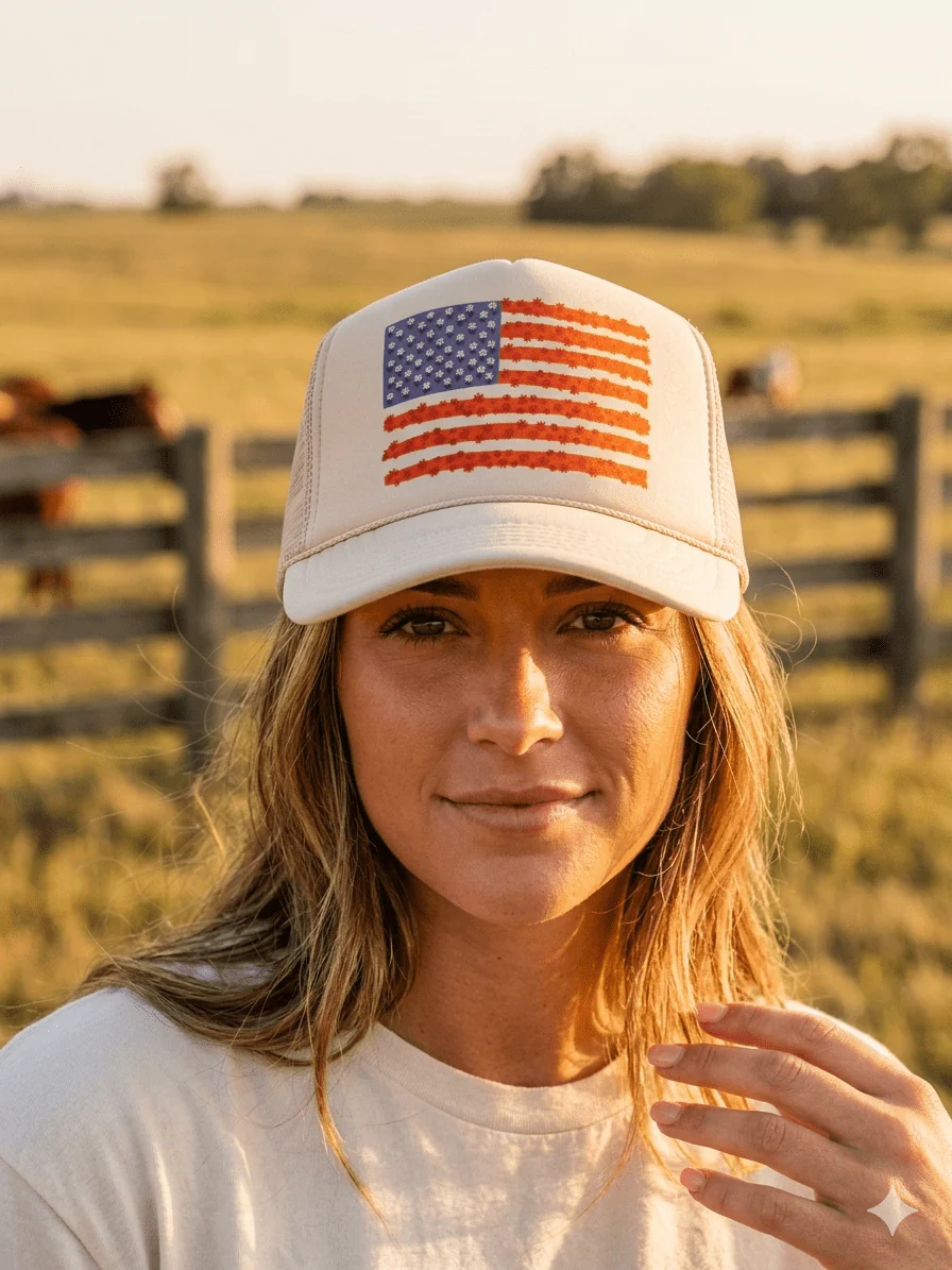 Floral American Flag Trucker Hat - Image 2