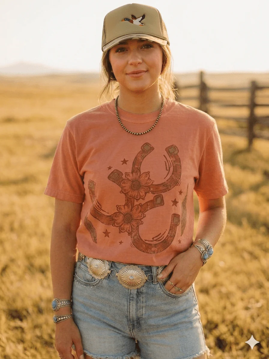 Floral Horseshoe Graphic Tee - Terracotta - Image 2