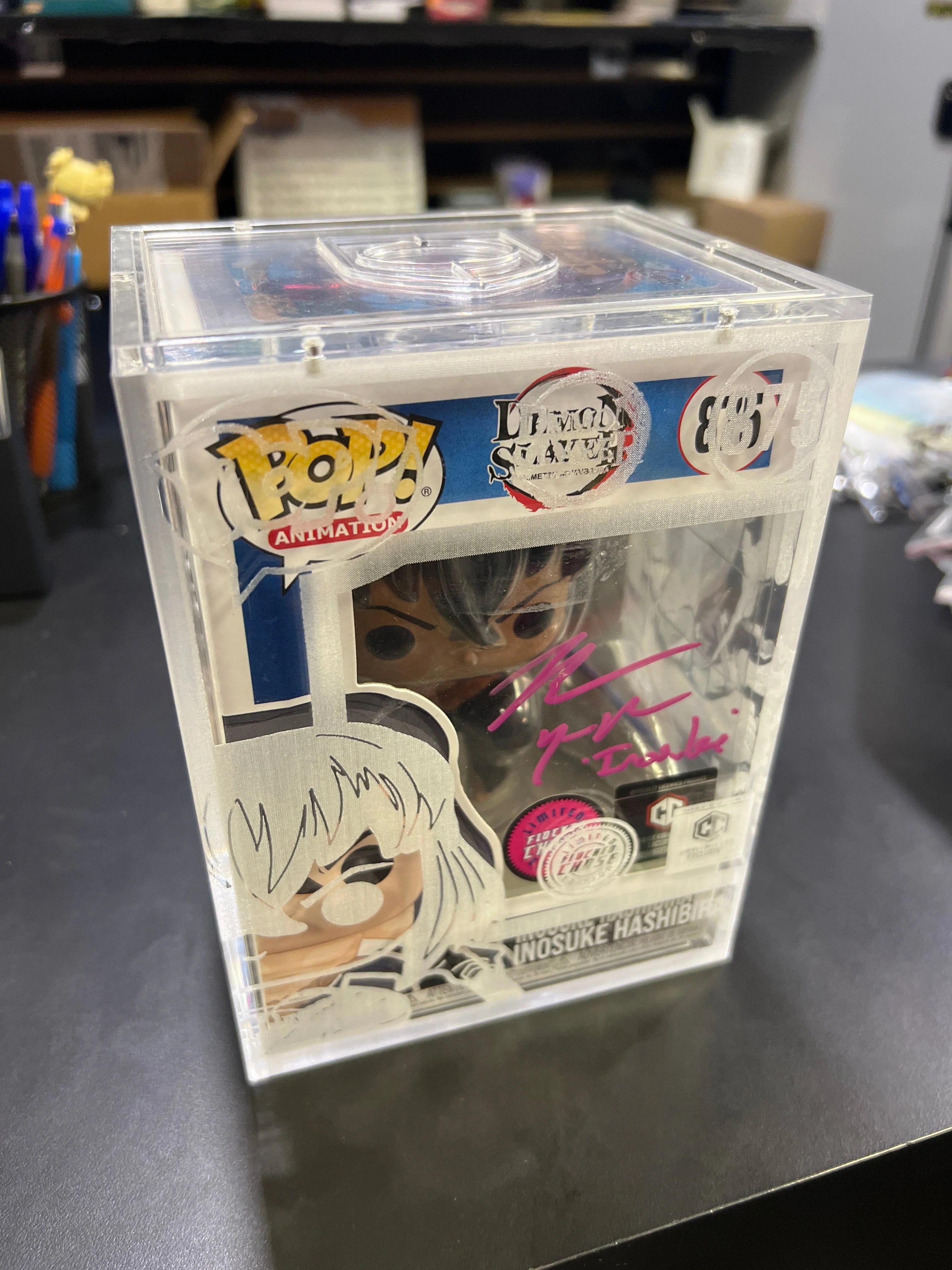 Funko POP! Inosuke Hashibira #875 Flocked Chase - Signed - In Case - Image 5