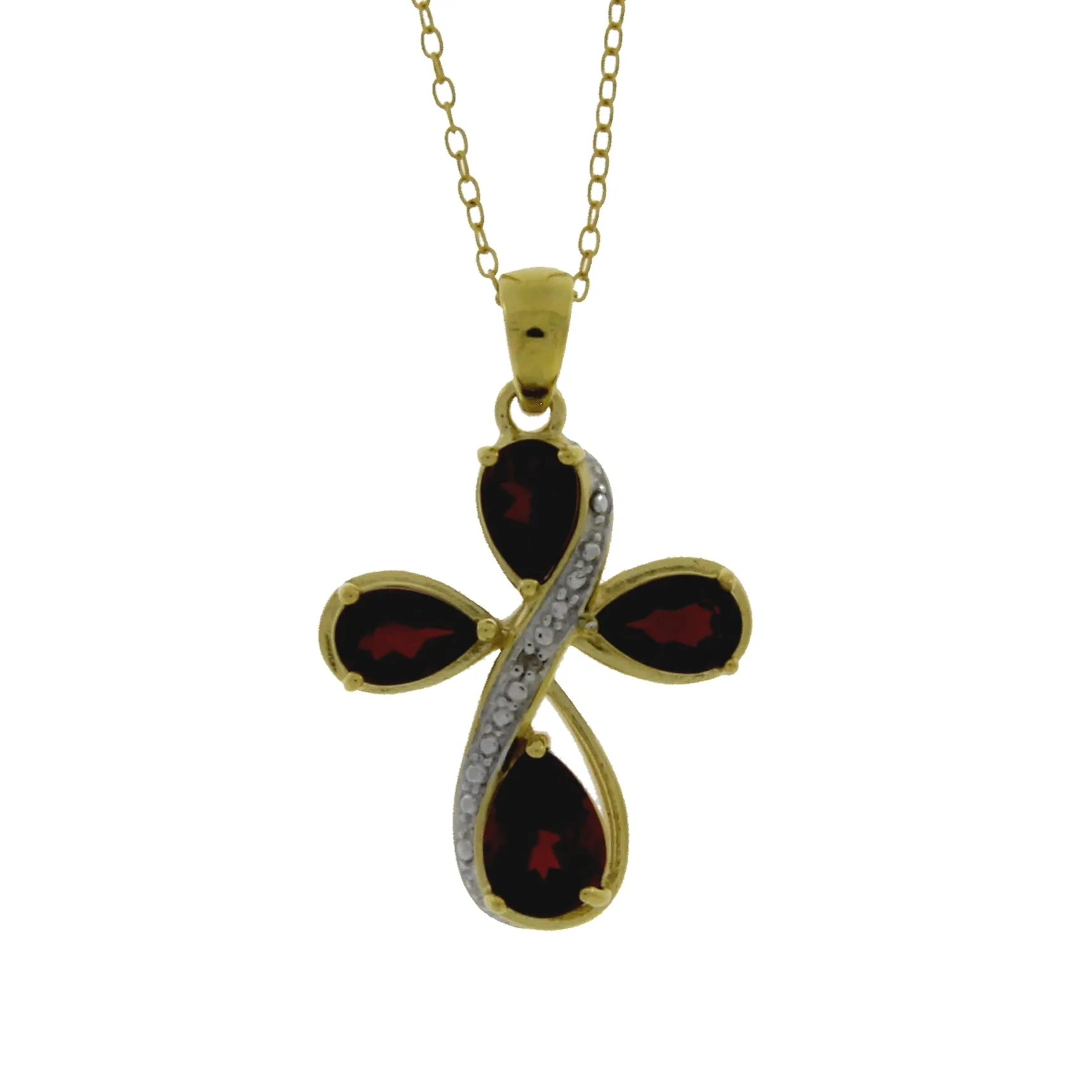Garnet Diamond Cross Religious Pendant Sterling Silver - Image 3