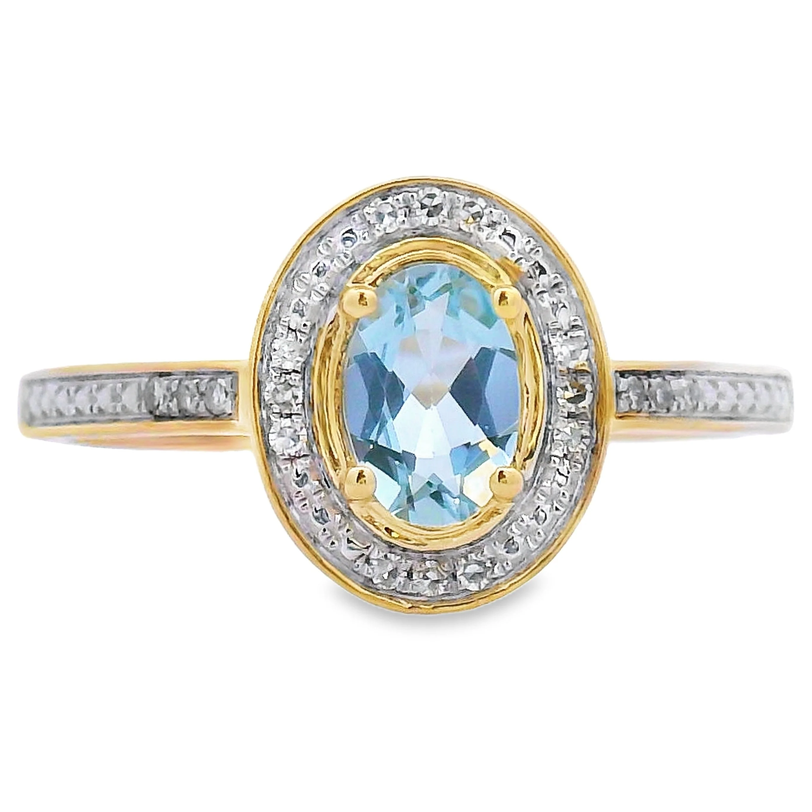 Genuine .40ct Aquamarine Diamond Ring 10KT Yellow Gold
