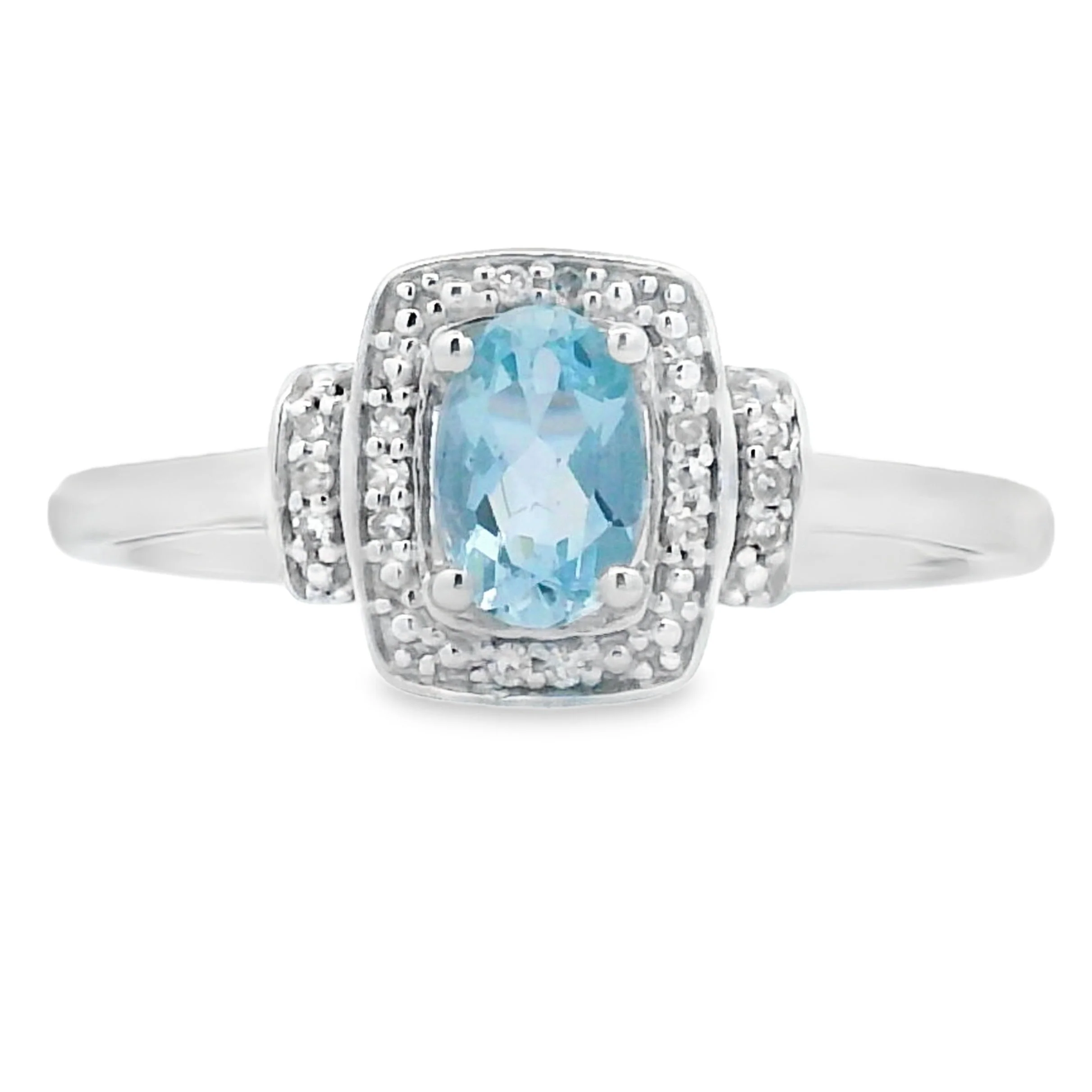 Genuine .45ct Aquamarine Diamond Ring 10KT White Gold