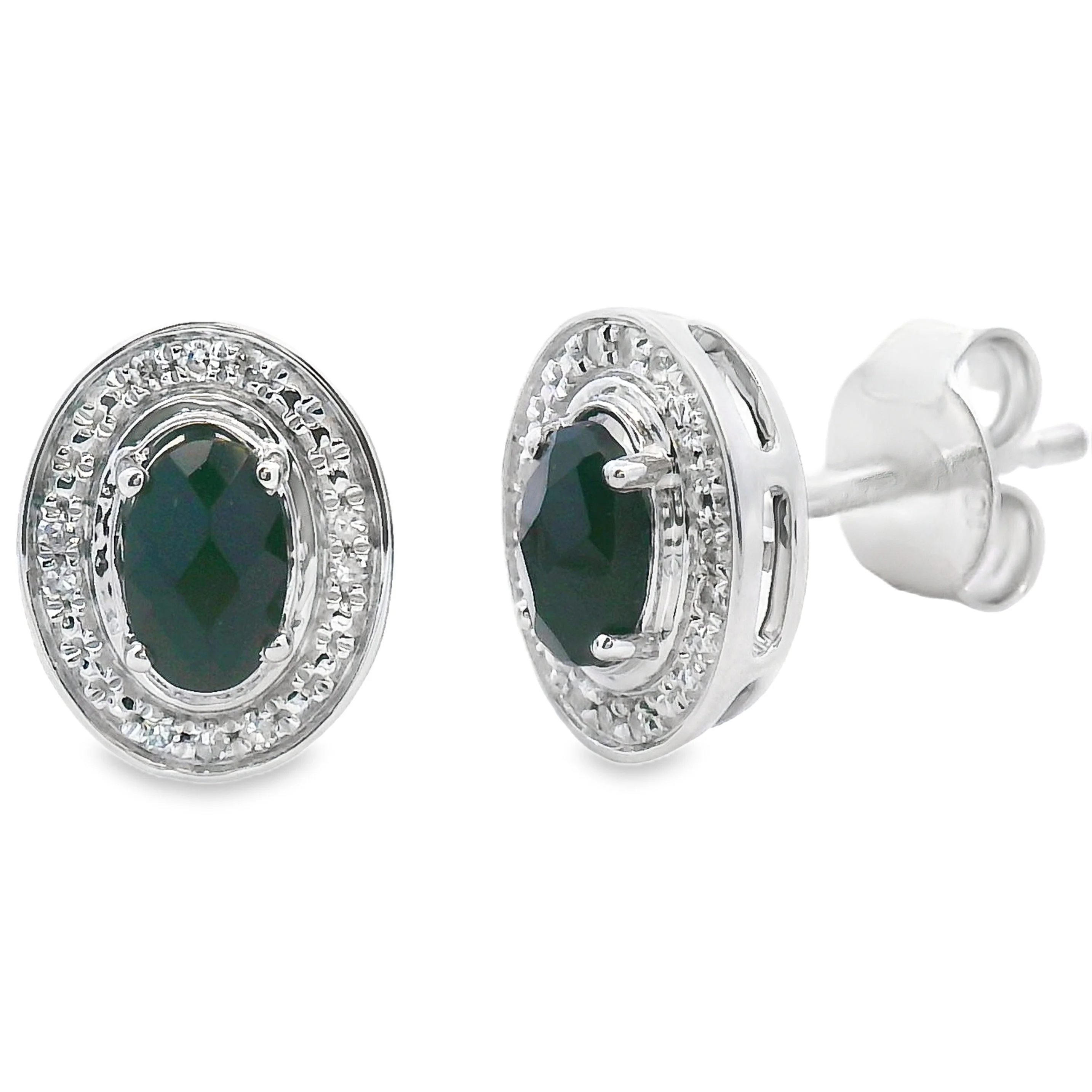 Genuine .56ct Onyx Diamond Earrings 10KT White Gold