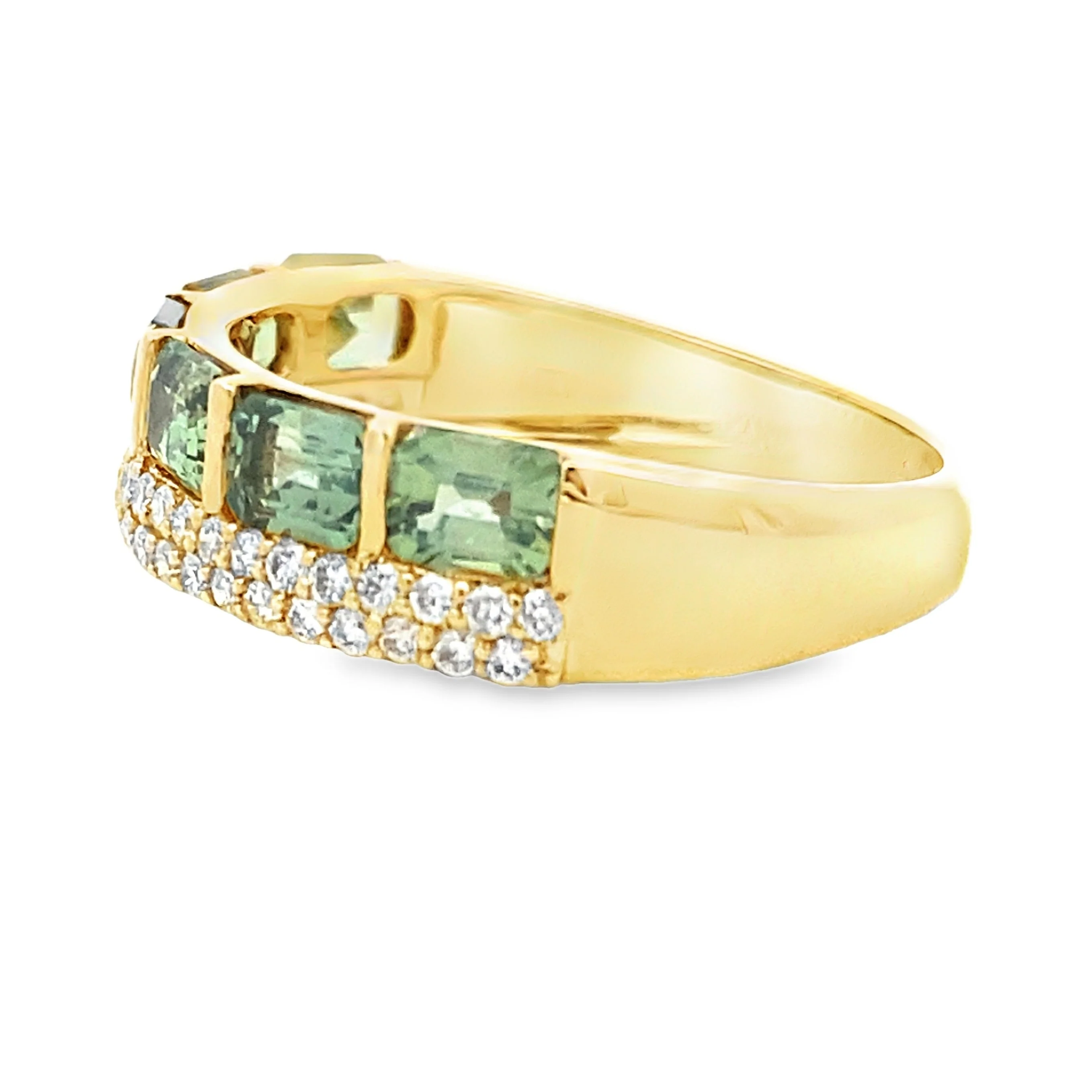 Green Sapphire Fashion band rings 14KT Yellow Gold - Image 2