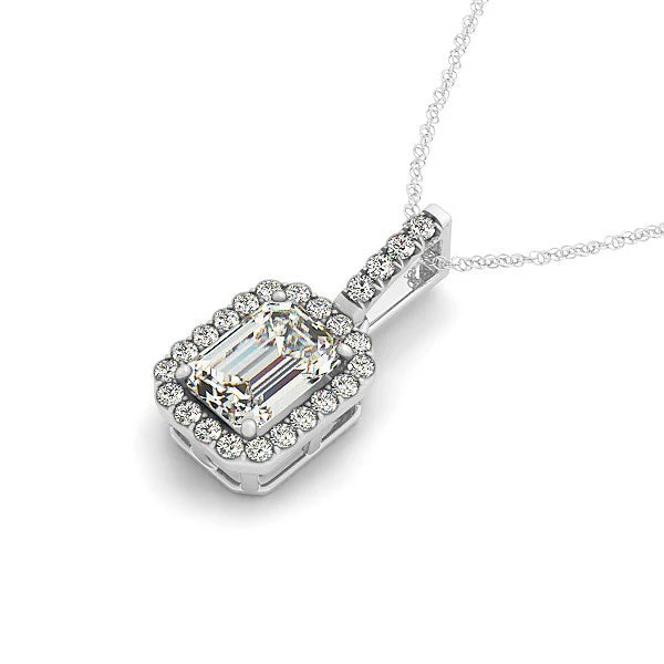 Halo Pendant With Emerald Center Diamond in 14k White Gold (1 1/5 cttw) - Image 2