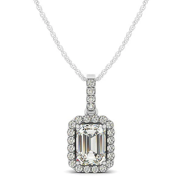 Halo Pendant With Emerald Center Diamond in 14k White Gold (1 1/5 cttw) - Image 4