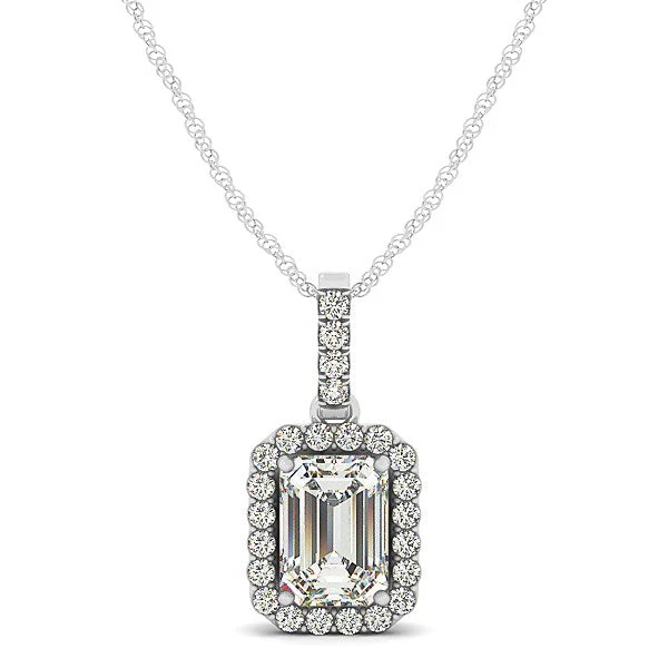 Halo Pendant With Emerald Center Diamond in 14k White Gold (1 1/5 cttw) - Image 5