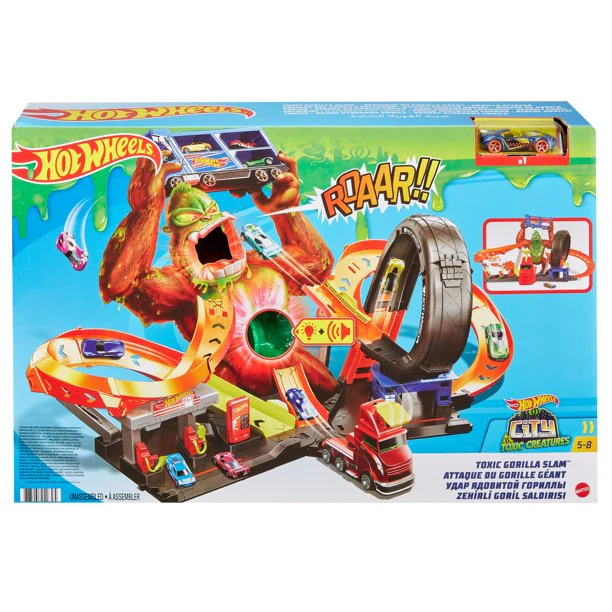 Hot Wheels toxic Gorilla Slam Playset with Lights & Sounds for Kids 5 Years & Older