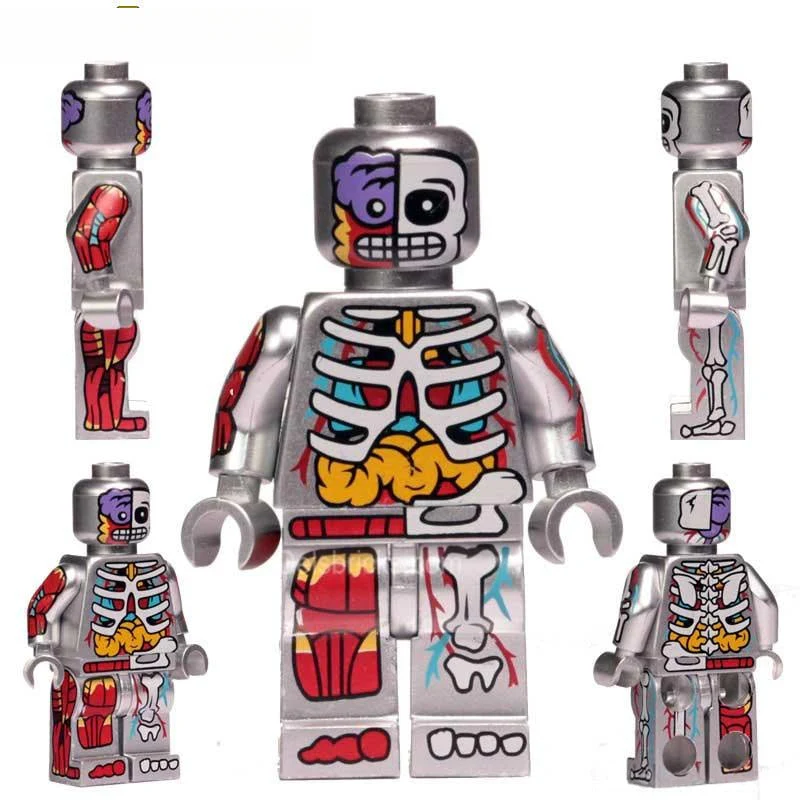 Human Body Guy Visible Anatomy Man Silver Color Lego Minifigures custom toys