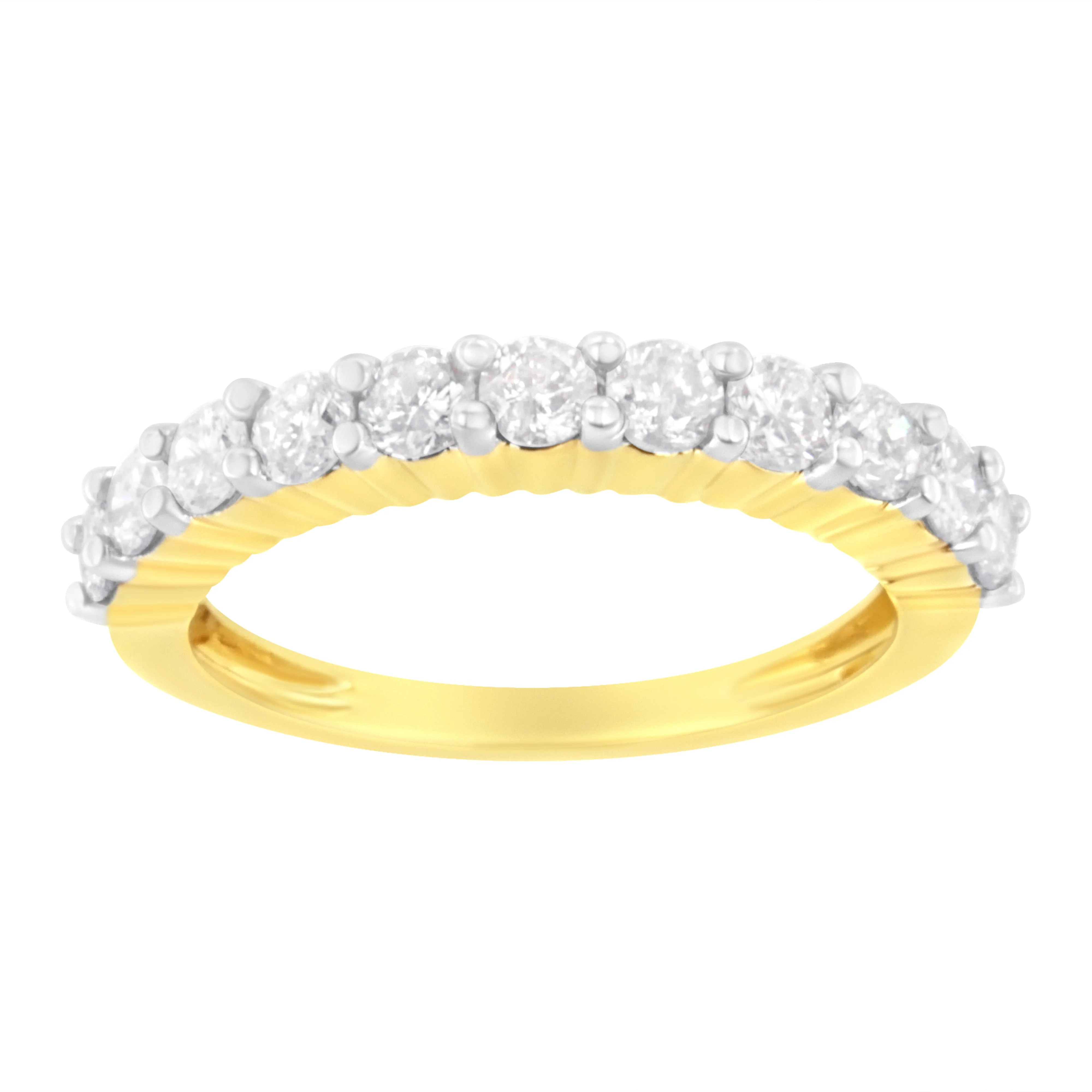 IGI Certified 1.0 Cttw Diamond 10K Yellow Gold Prong Set Fluted Band Style Wedding Ring (J-K Color, I1-I2 Clarity) - Size 7