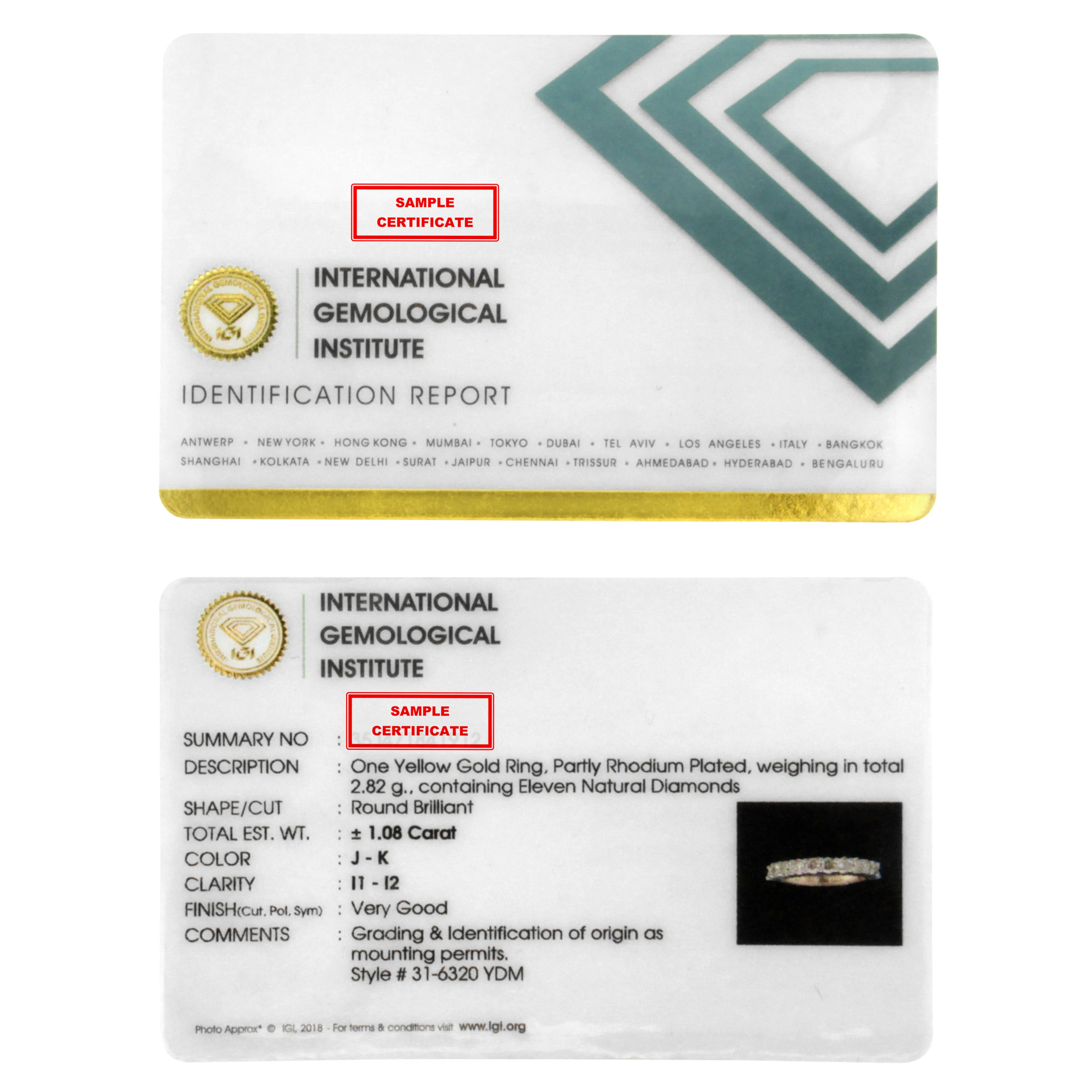 IGI Certified 1.0 Cttw Diamond 10K Yellow Gold Prong Set Fluted Band Style Wedding Ring (J-K Color, I1-I2 Clarity) - Size 7 - Image 10