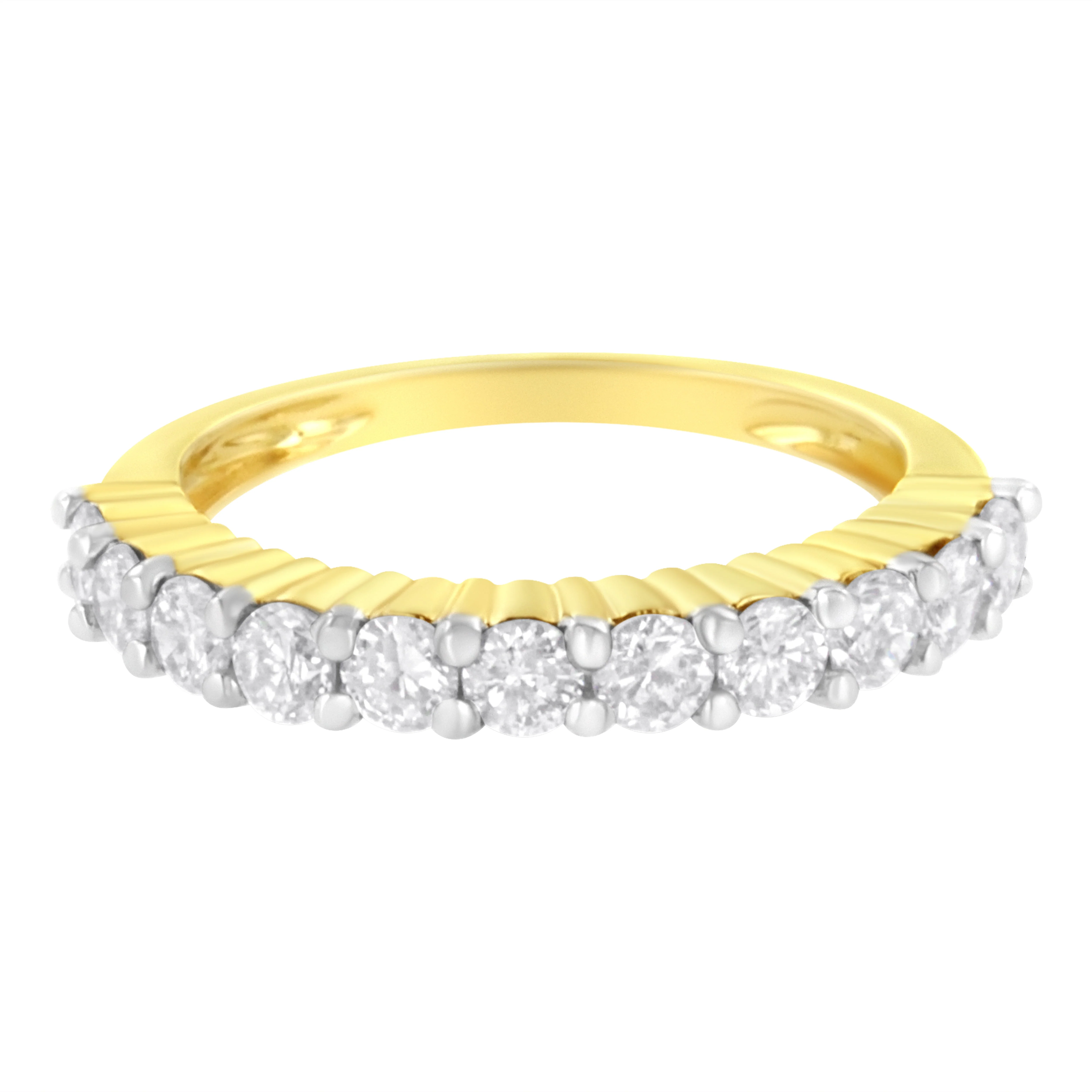 IGI Certified 1.0 Cttw Diamond 10K Yellow Gold Prong Set Fluted Band Style Wedding Ring (J-K Color, I1-I2 Clarity) - Size 7 - Image 8