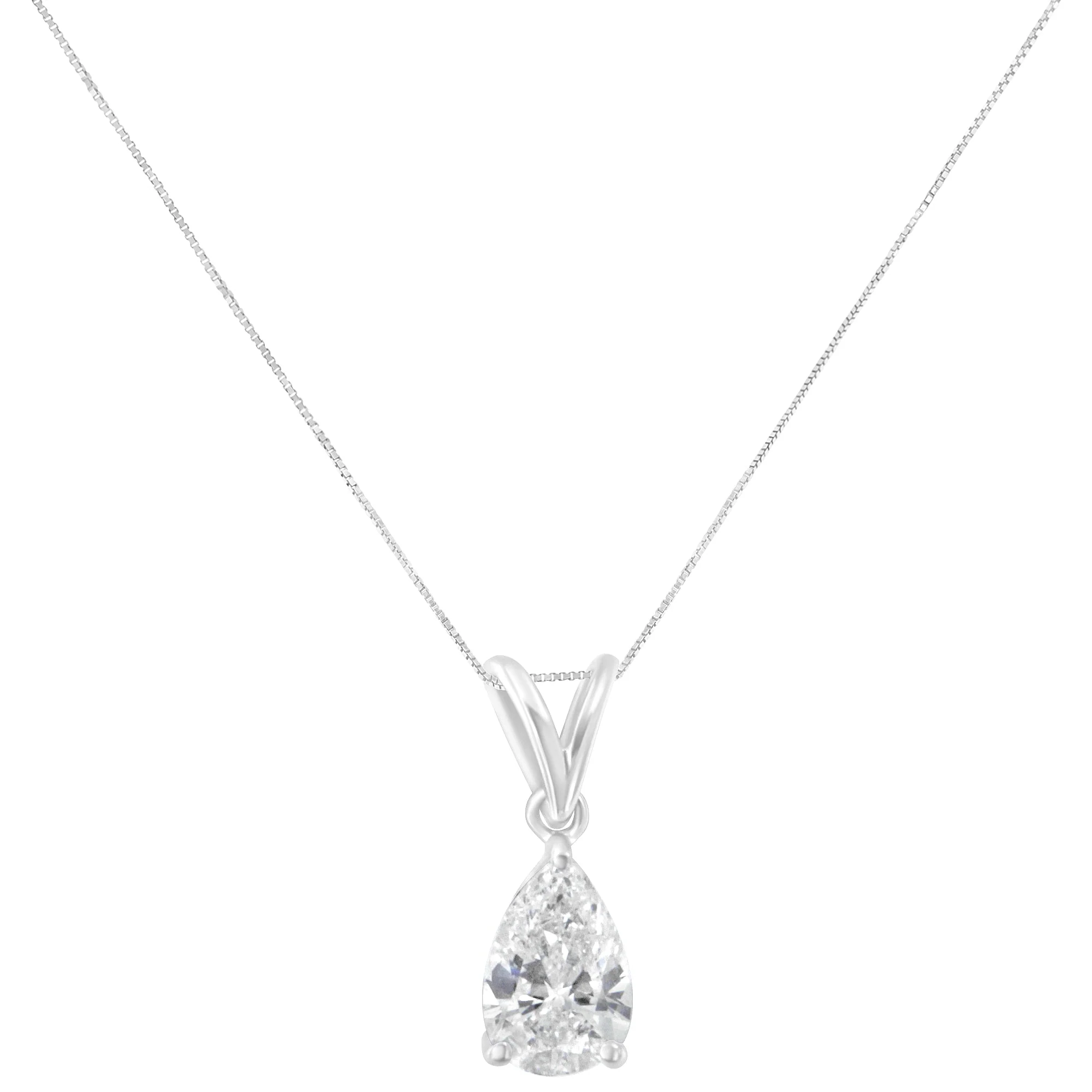 IGI certified 10K White Gold 1/2 cttw Diamond Pear Pendant Necklace (I-J, I1) - Image 2