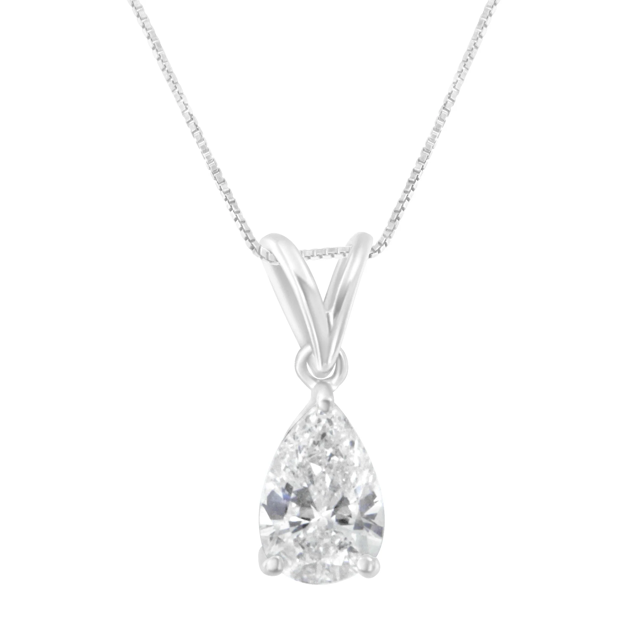 IGI certified 10K White Gold 1/2 cttw Diamond Pear Pendant Necklace (I-J, I1) - Image 3