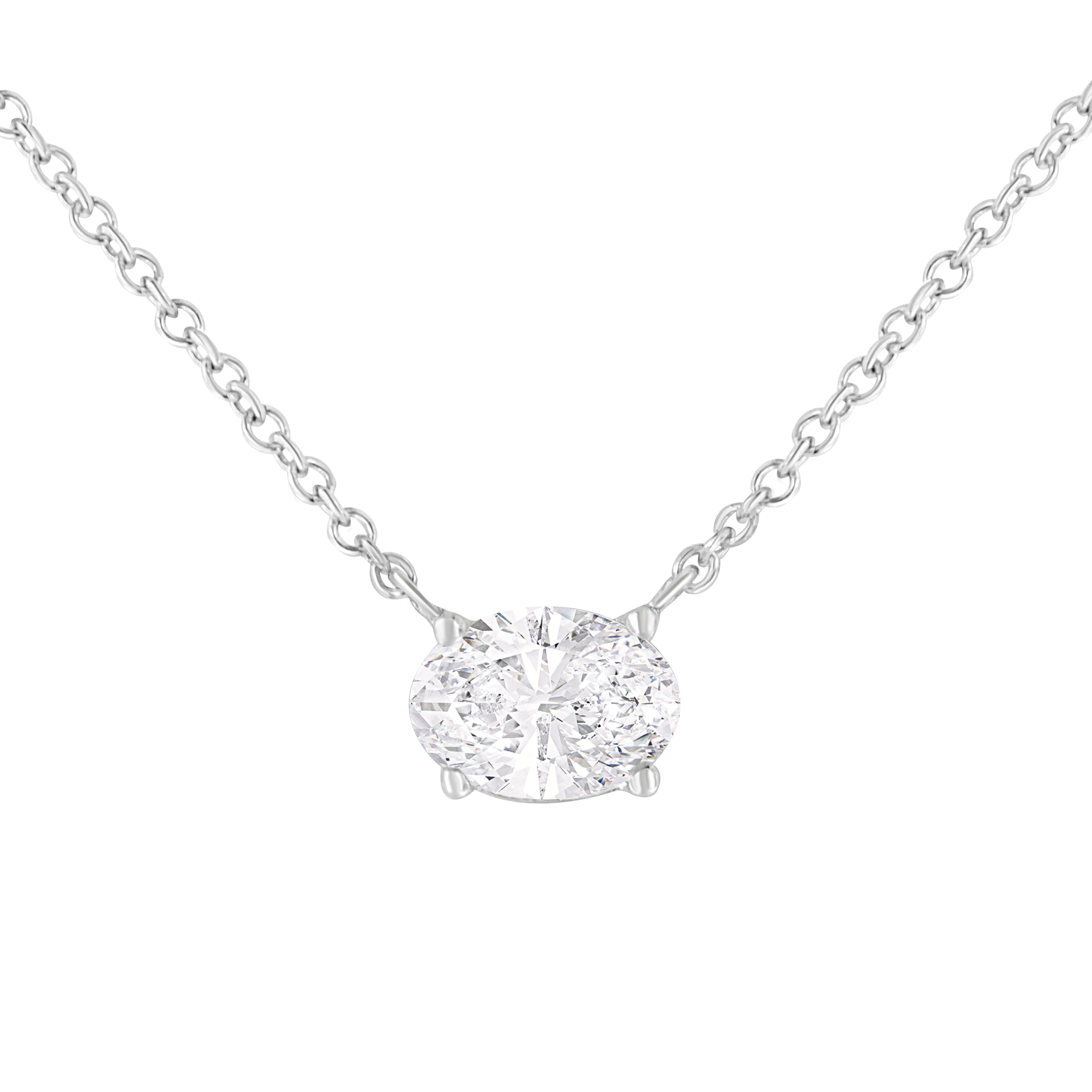 IGI Certified 10K White Gold 1/2 cttw Lab Grown Oval Shape Solitaire Diamond East West 18" Pendant Necklace (E-F Color, VS1-VS2 Clarity) - Image 6