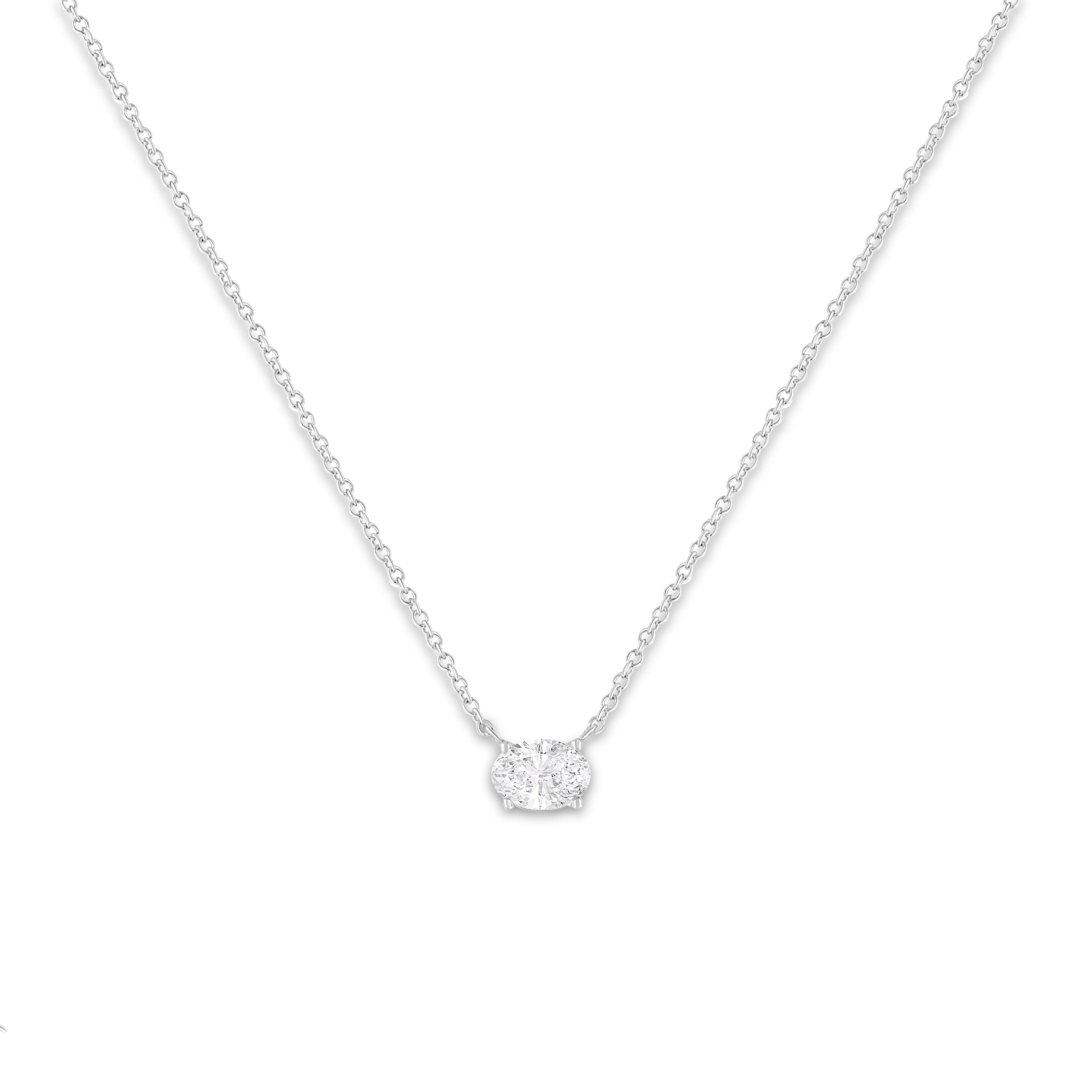 IGI Certified 10K White Gold 1/2 cttw Lab Grown Oval Shape Solitaire Diamond East West 18" Pendant Necklace (E-F Color, VS1-VS2 Clarity) - Image 7