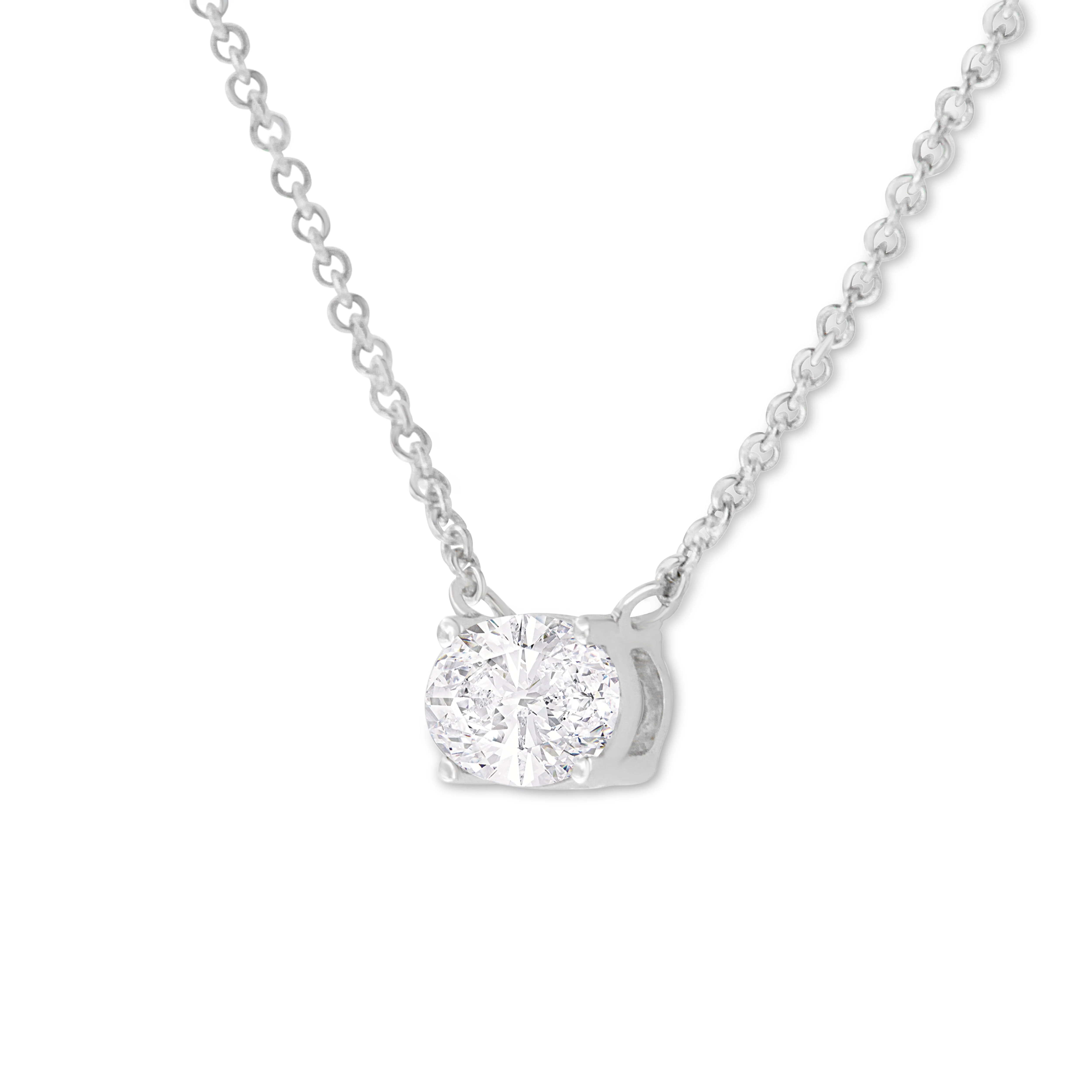 IGI Certified 10K White Gold 1/2 cttw Lab Grown Oval Shape Solitaire Diamond East West 18" Pendant Necklace (E-F Color, VS1-VS2 Clarity) - Image 8
