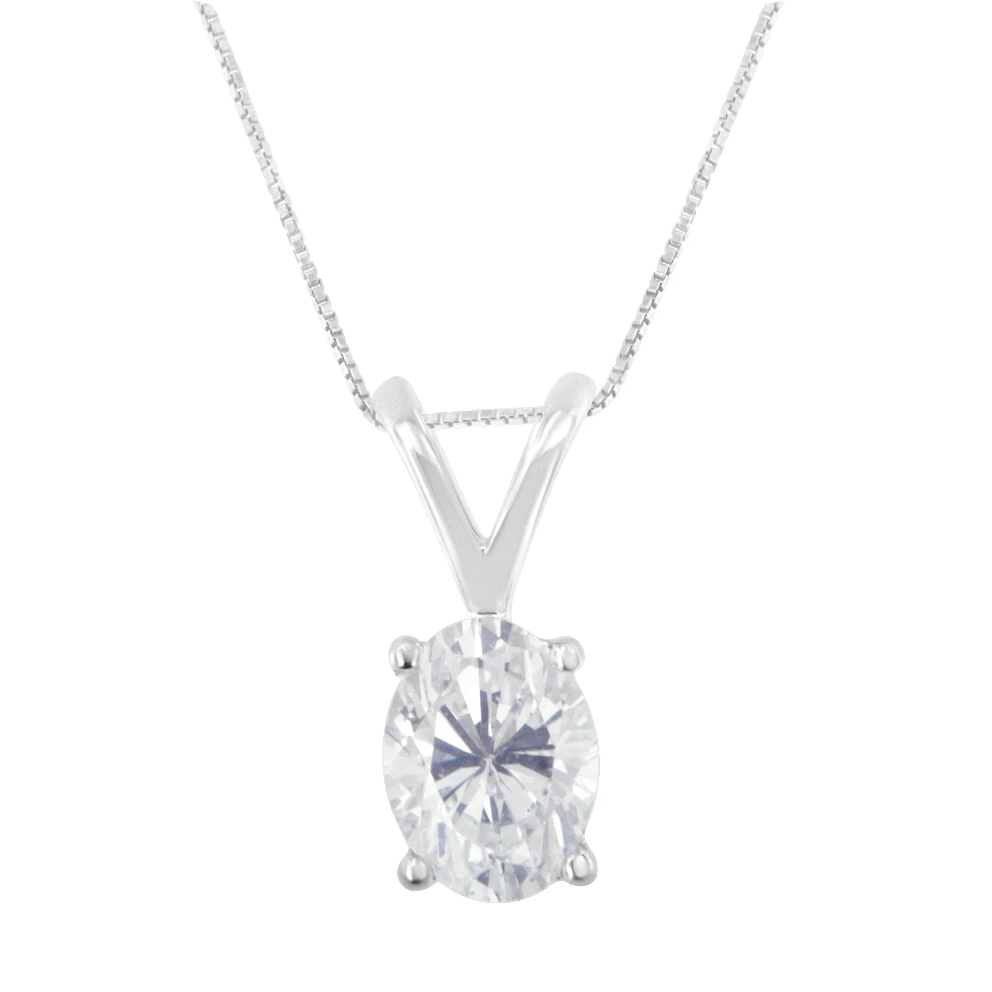 IGI Certified 10K White Gold 3/8 cttw Prong Set Diamond Oval Pendant Necklace (I-J Color, I1 Clarity) - Size 18" - Image 4
