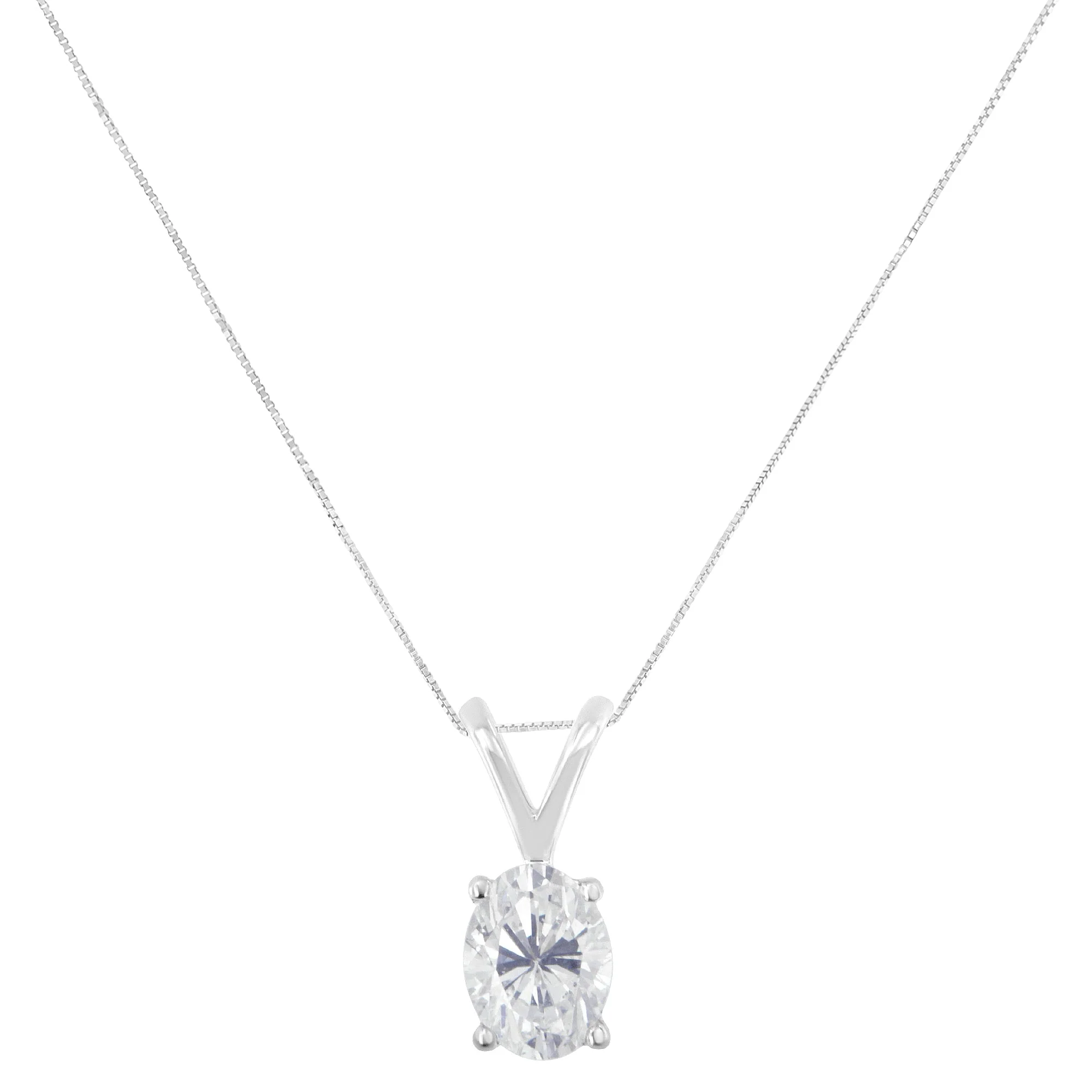 IGI Certified 10K White Gold 3/8 cttw Prong Set Diamond Oval Pendant Necklace (I-J Color, I1 Clarity) - Size 18" - Image 5