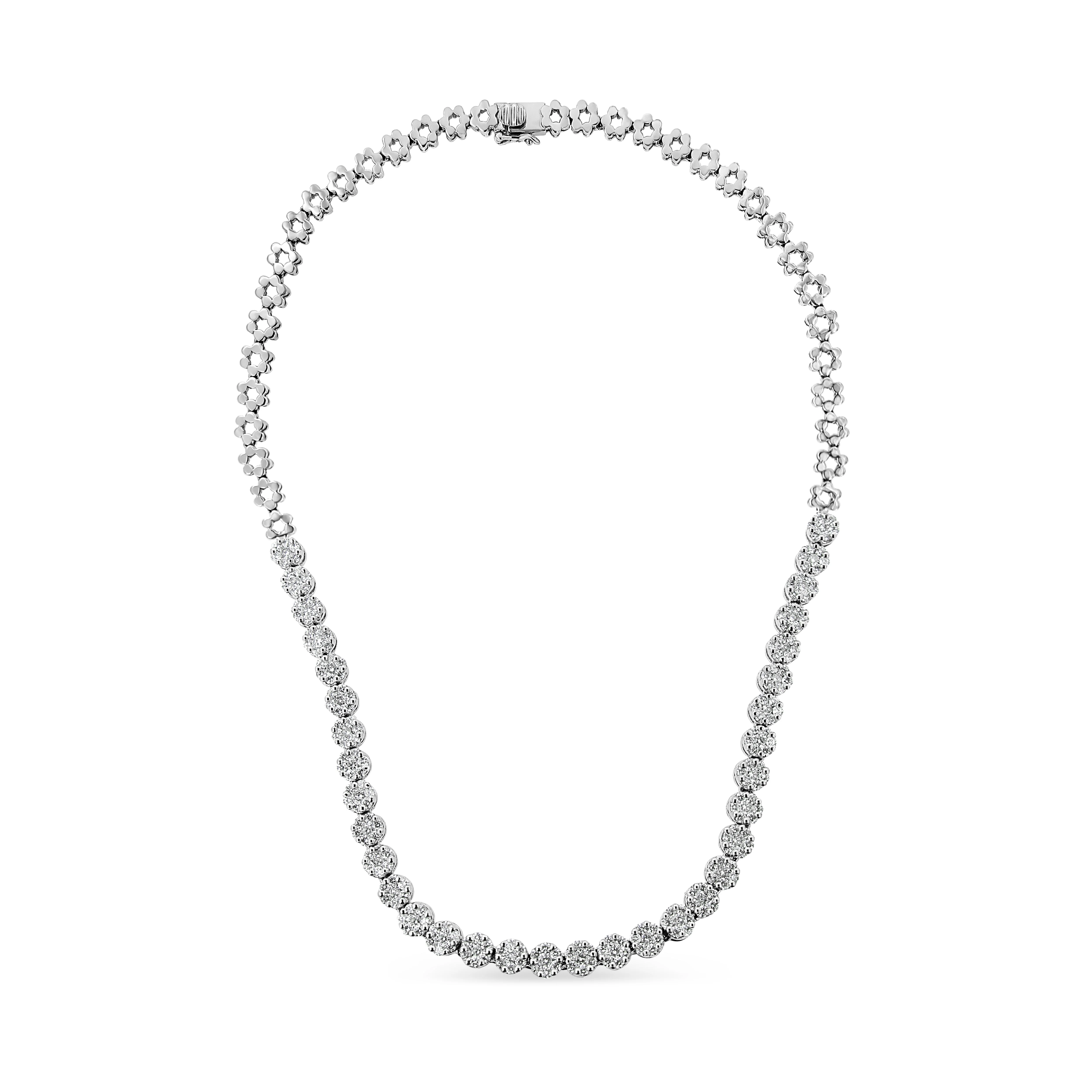 IGI Certified 14K White Gold 8.0 Cttw Pave Set Round-Cut Diamond Cluster Graduating Riviera Statement Necklace (H-I Color, I1 Clarity) - Image 8