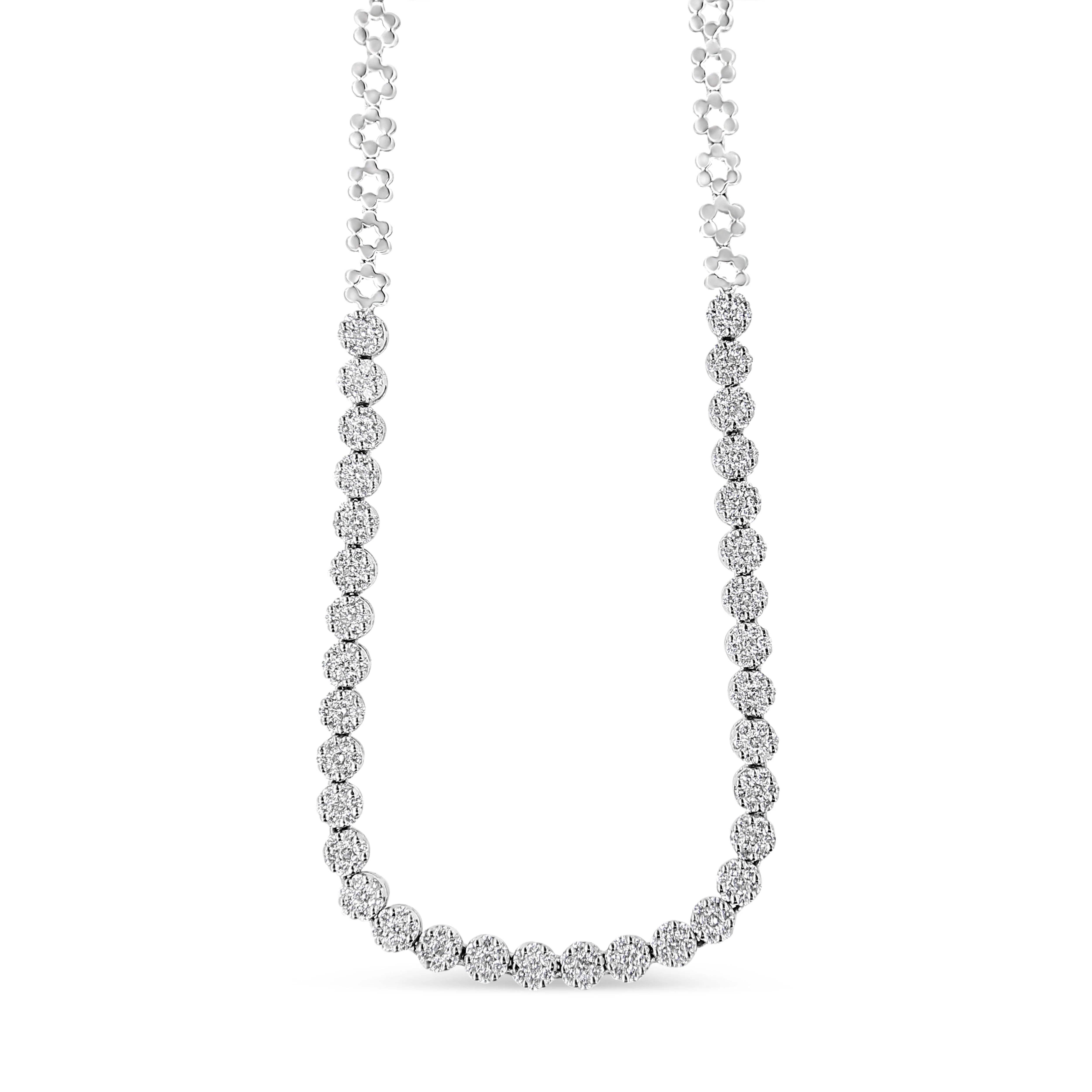 IGI Certified 14K White Gold 8.0 Cttw Pave Set Round-Cut Diamond Cluster Graduating Riviera Statement Necklace (H-I Color, I1 Clarity) - Image 9