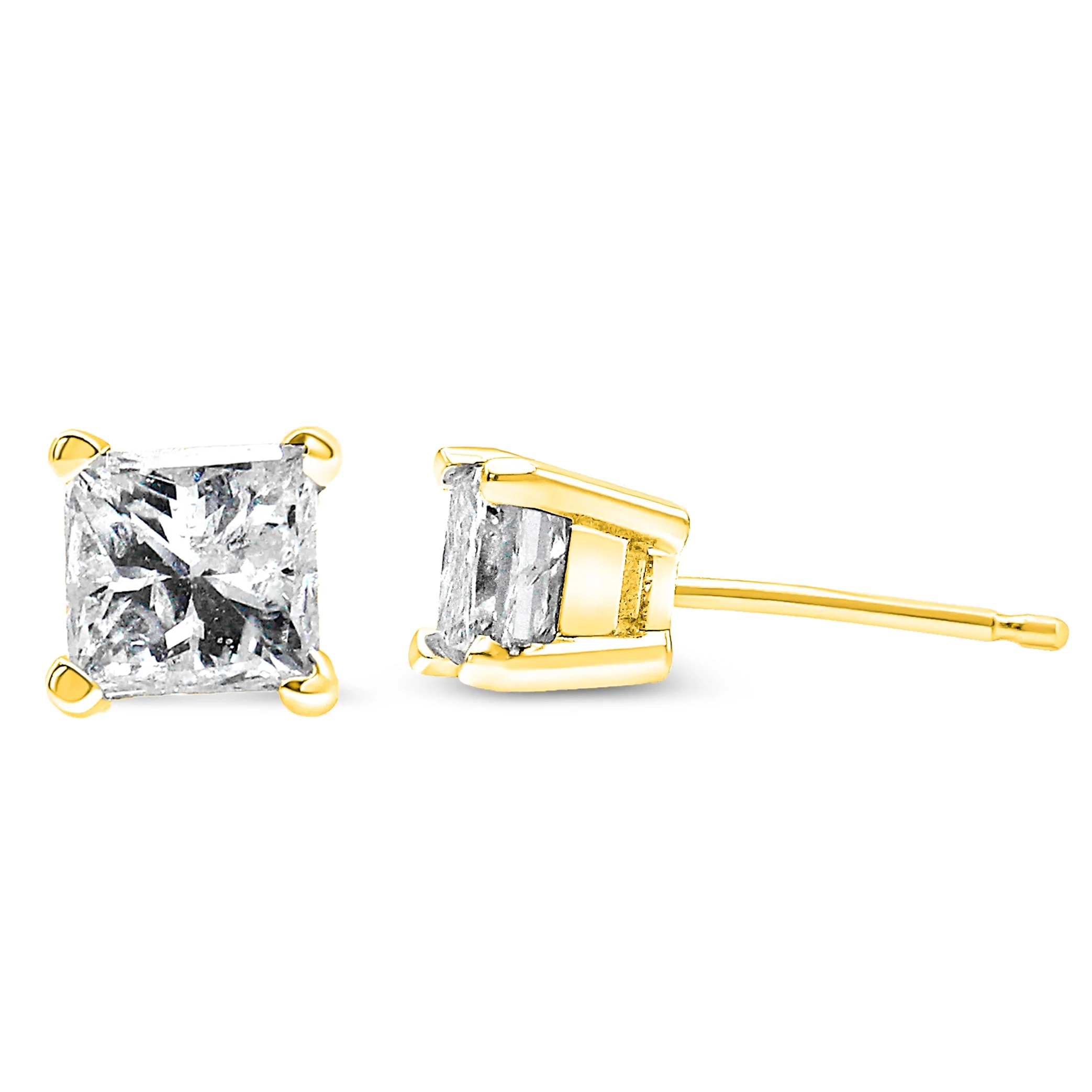 IGI Certified 14K Yellow Gold 1/4 Cttw Princess-Cut Diamond Solitaire Stud Earrings - Image 3