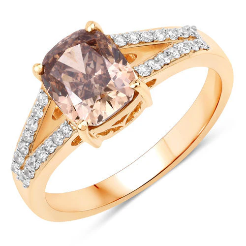 IGI Certified 2.02 Carat Genuine Brown Diamond Center and 0.22cttw White Diamond 18K Yellow Gold Ring (2.24cttw) - Image 5