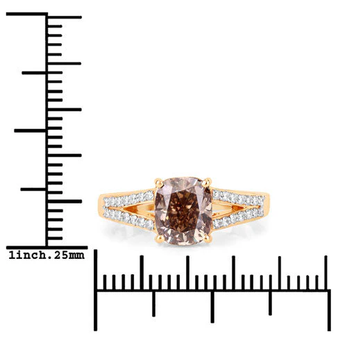 IGI Certified 2.02 Carat Genuine Brown Diamond Center and 0.22cttw White Diamond 18K Yellow Gold Ring (2.24cttw) - Image 7