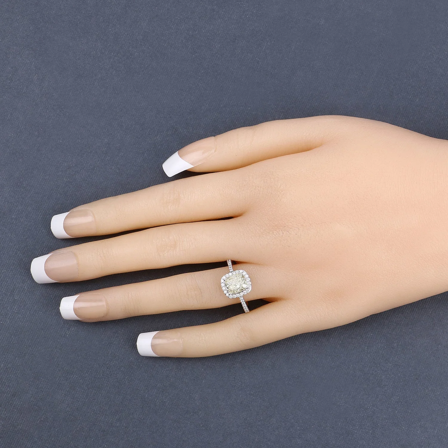 IGI Certified 2.05 Carat Genuine Light Yellow Diamond Center and 0.29cttw White Diamond 18K White Gold Ring (2.34cttw) - Image 3