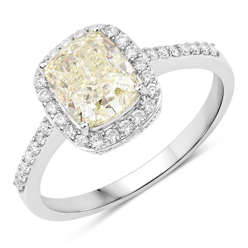 IGI Certified 2.05 Carat Genuine Light Yellow Diamond Center and 0.29cttw White Diamond 18K White Gold Ring (2.34cttw) - Image 5