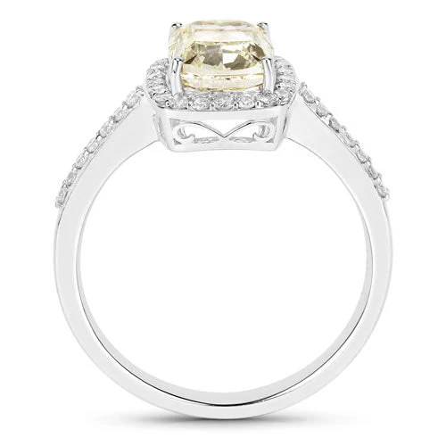 IGI Certified 2.05 Carat Genuine Light Yellow Diamond Center and 0.29cttw White Diamond 18K White Gold Ring (2.34cttw) - Image 6