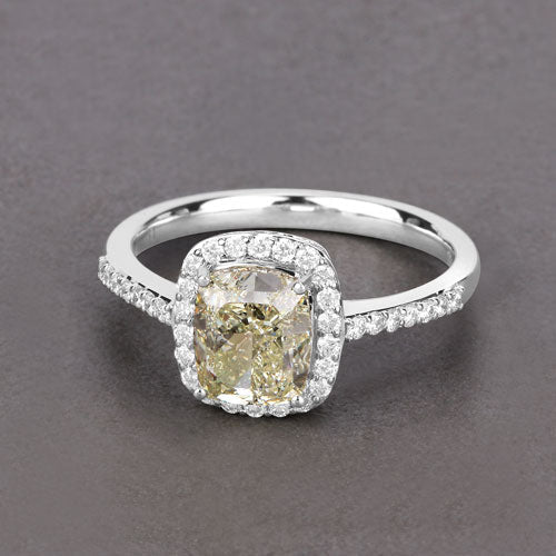 IGI Certified 2.05 Carat Genuine Light Yellow Diamond Center and 0.29cttw White Diamond 18K White Gold Ring (2.34cttw) - Image 8