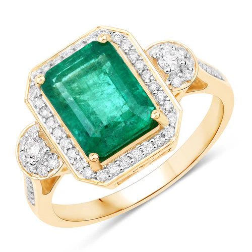 IGI Certified 2.87 Carat Genuine Zambian Emerald and White Diamond 14K Yellow Gold Ring - Image 5