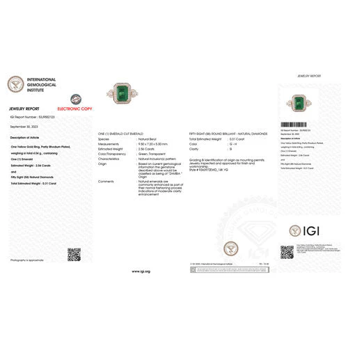 IGI Certified 2.87 Carat Genuine Zambian Emerald and White Diamond 14K Yellow Gold Ring - Image 6