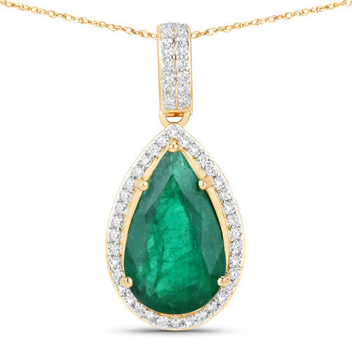 IGI Certified 3.22 Carat Genuine Zambian Emerald and White Diamond 14K Yellow Gold Pendant - Image 5